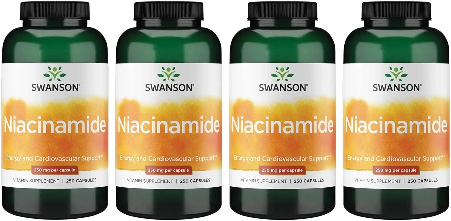 Swanson Niacinamide Vitamin B3 Supplement for Heart-Health-Conscious Adults Supporting Joint Health and Energy Production (250 Capsules, 250 mg Each, 2 Pack)