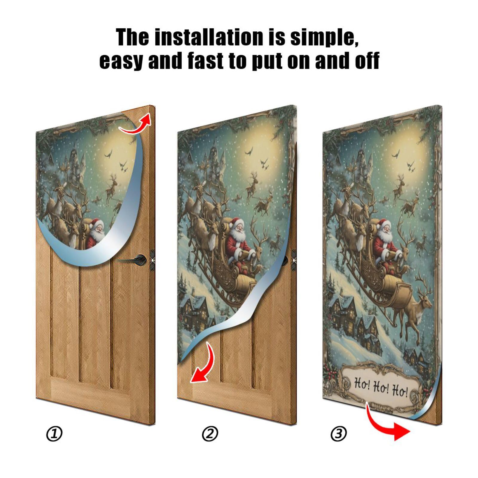 J JOYSAY Christmas Night Santa Reindeer Door Decorations Door Cover Christmas Decorations Door Xmas Front Door Decorations for Christmas Party,32x79 in