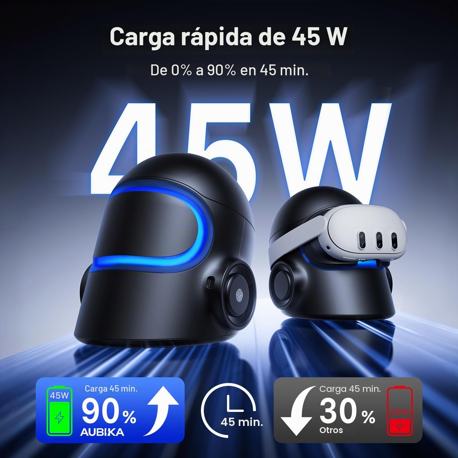 Aubika CyberCore Lite - Estación de Carga para Meta Quest 3S, Quest 3, Oculus Quest 2, Quest Pro, Pico 4, Color Negro