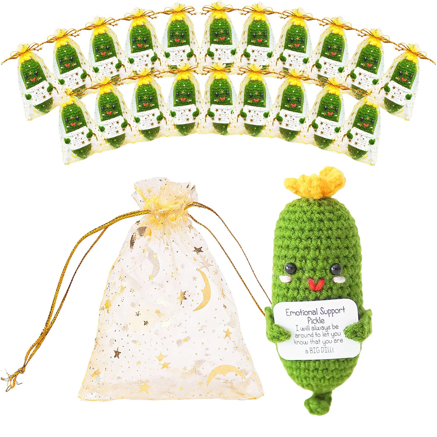 20Pcs Funny Handmade Emotional Support Pickle Crochet Plush Doll Positive Crochet Animals Party Favors Classroom Prizes Birthday Gifts for Women Men