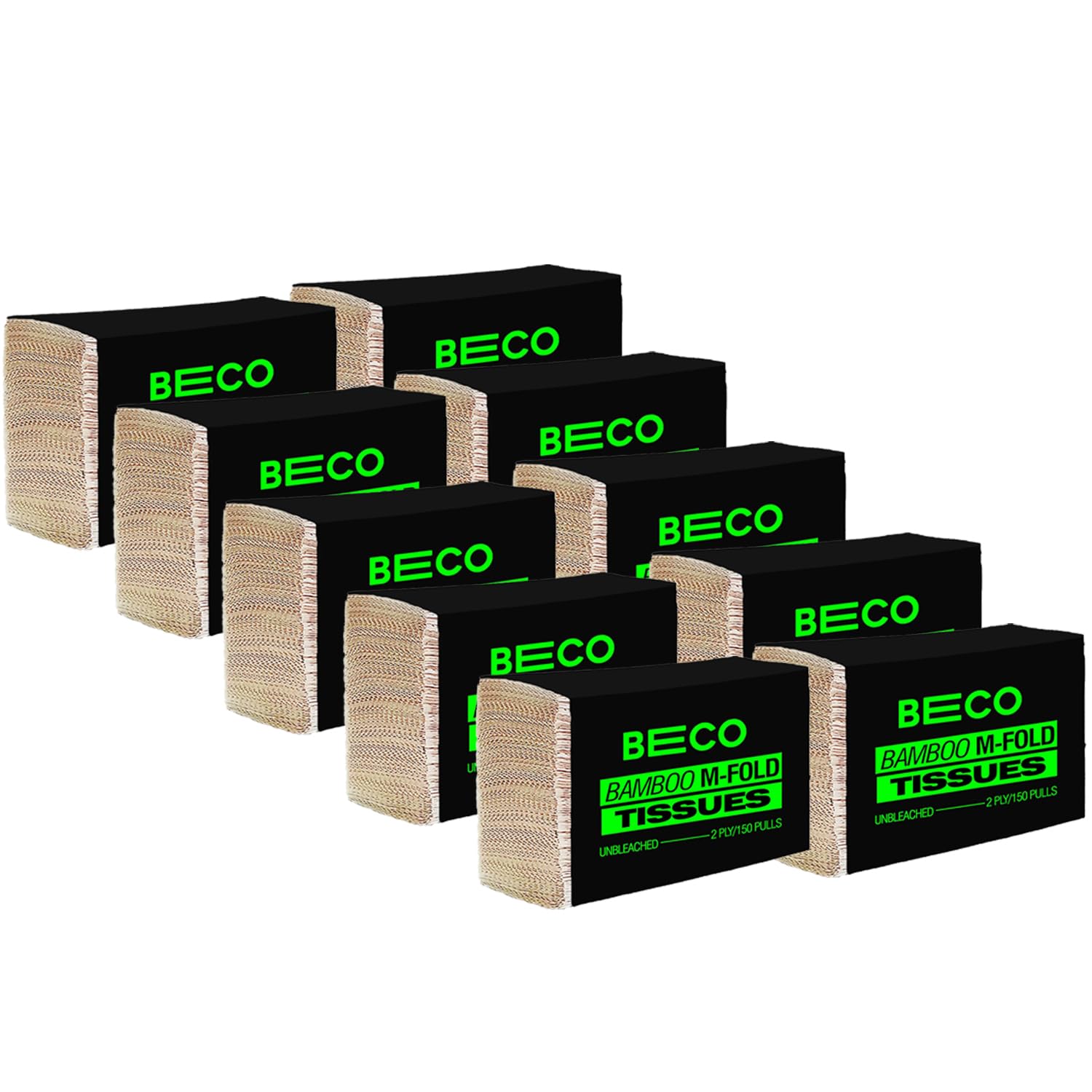 Bamboo Multi-Fold Tissue Papers, 1500 Pulls, 100% Natural, Unbleached and Eco Friendly(Pack of 10, 150 Pulls)