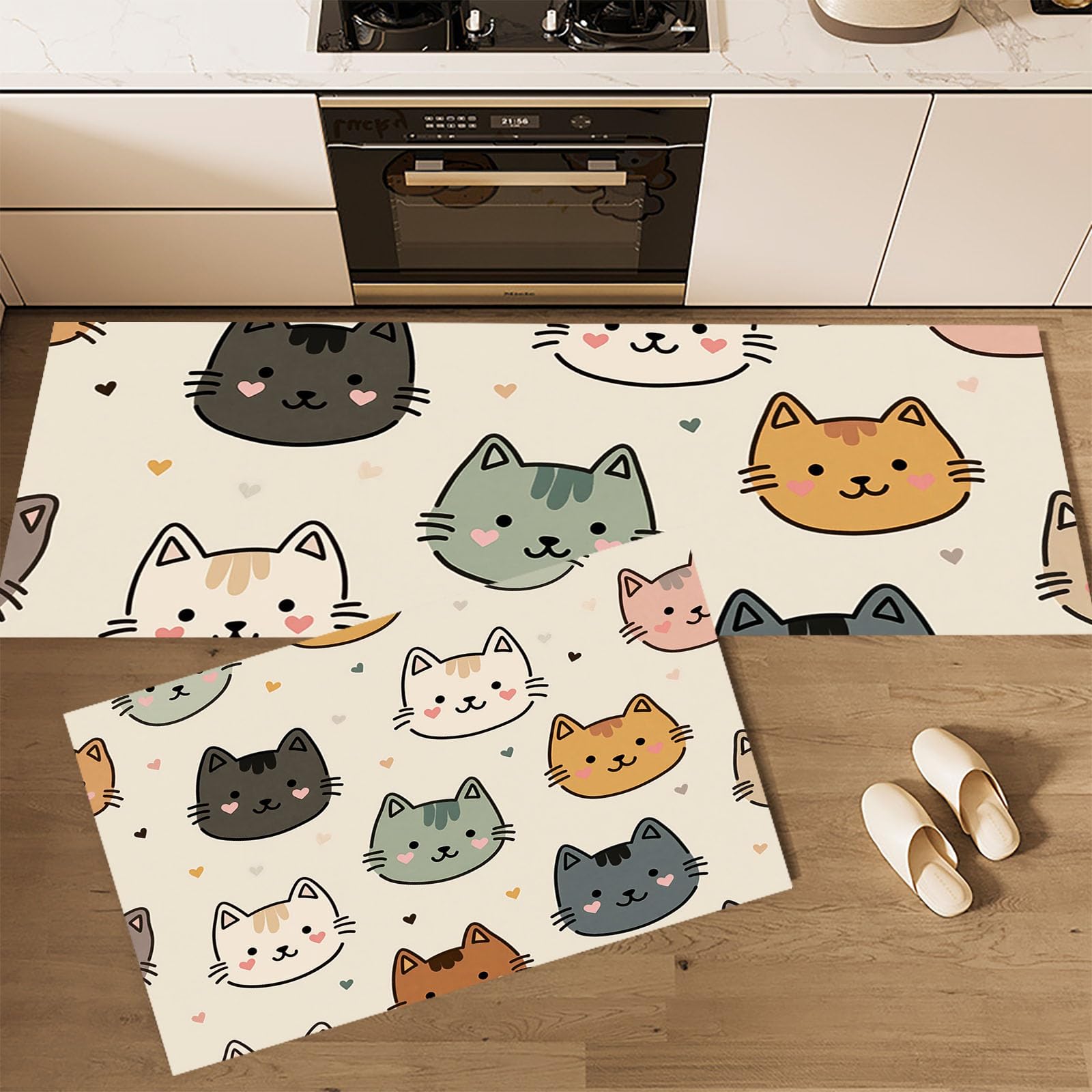 Alfombras de cocina lavables de 2 piezas, tapetes de gato antideslizantes para salón
