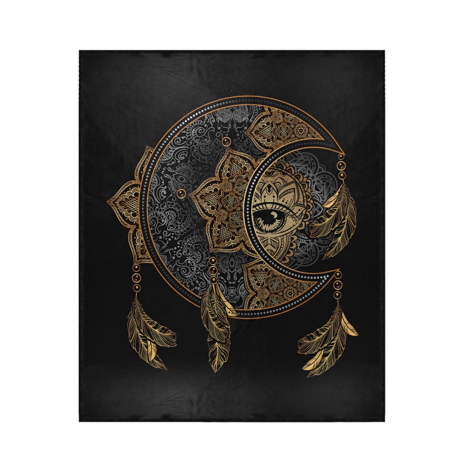 Poeticcity Chic Tattoo Golden Crescent Moon and Sun Mandala Astrology 1PC Blanket, Lightweight Plush Throws Siesta 60x90 Inches, Super-Soft Fluffy Warm Cozy Travel Crystal Velvet Carpet for Bed Couch