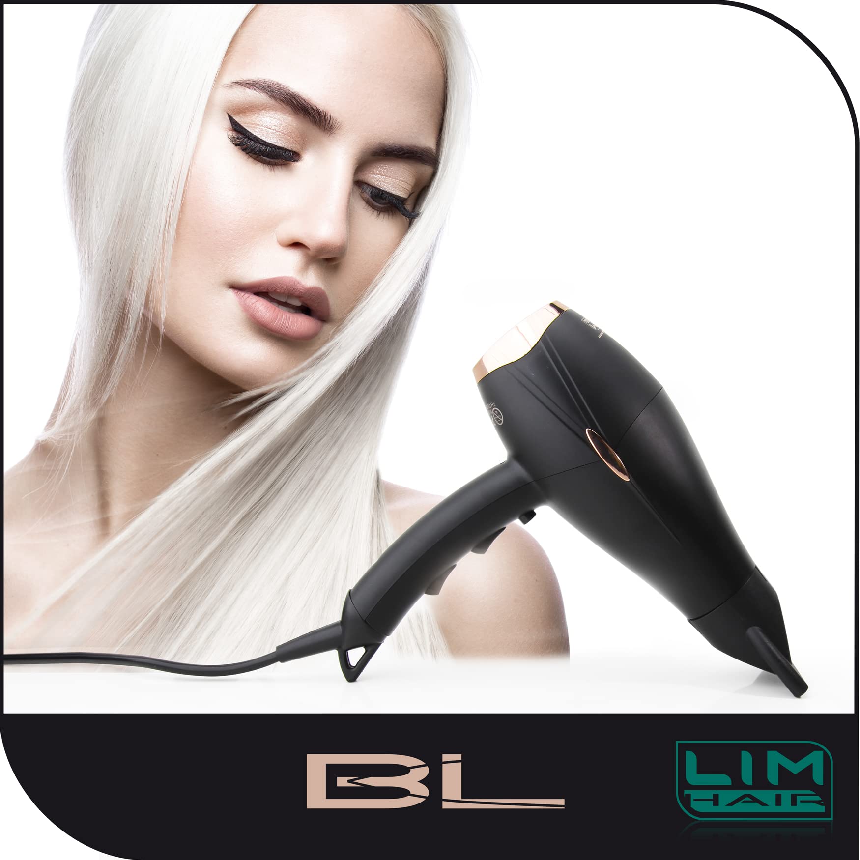 Asciugacapelli LIM HAIR BL PROFESSIONAL 2400W con motore BRUSHLESS DIGITAL, il più potente, il più leggero e il più resistente degli essiccatori tradizionali LIM HAIR. 2 ugelli+ diffusore