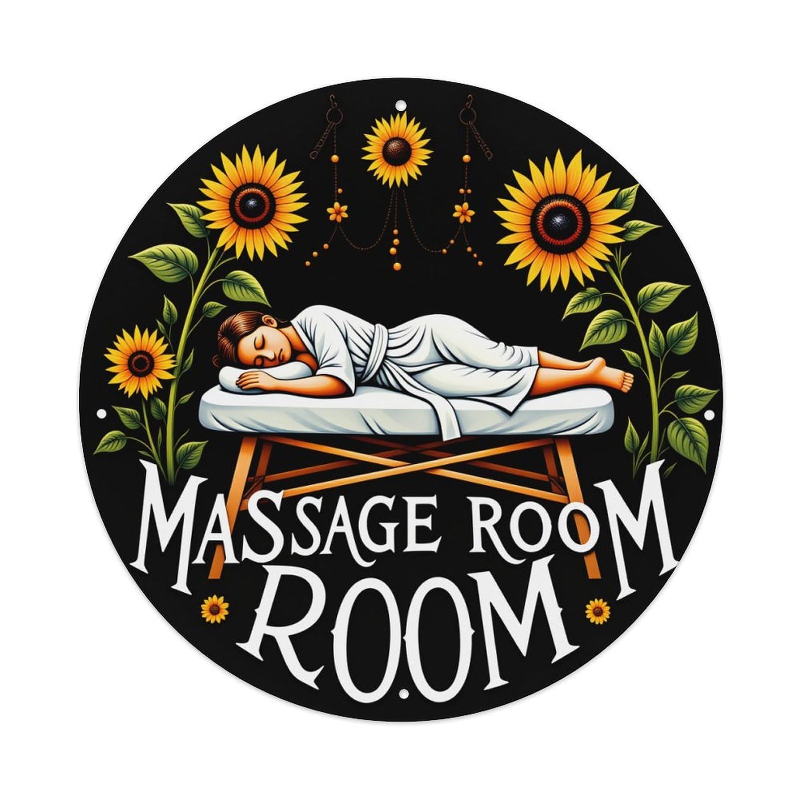 Sunflower Massage Relaxation Peaceful Serenity Vintage Metal Tin Sign Retro Wall Decor for Home Bar Garage Cafe, Indoor & Outdoor Decorative，circle Metal Poster, 8x8 Inch