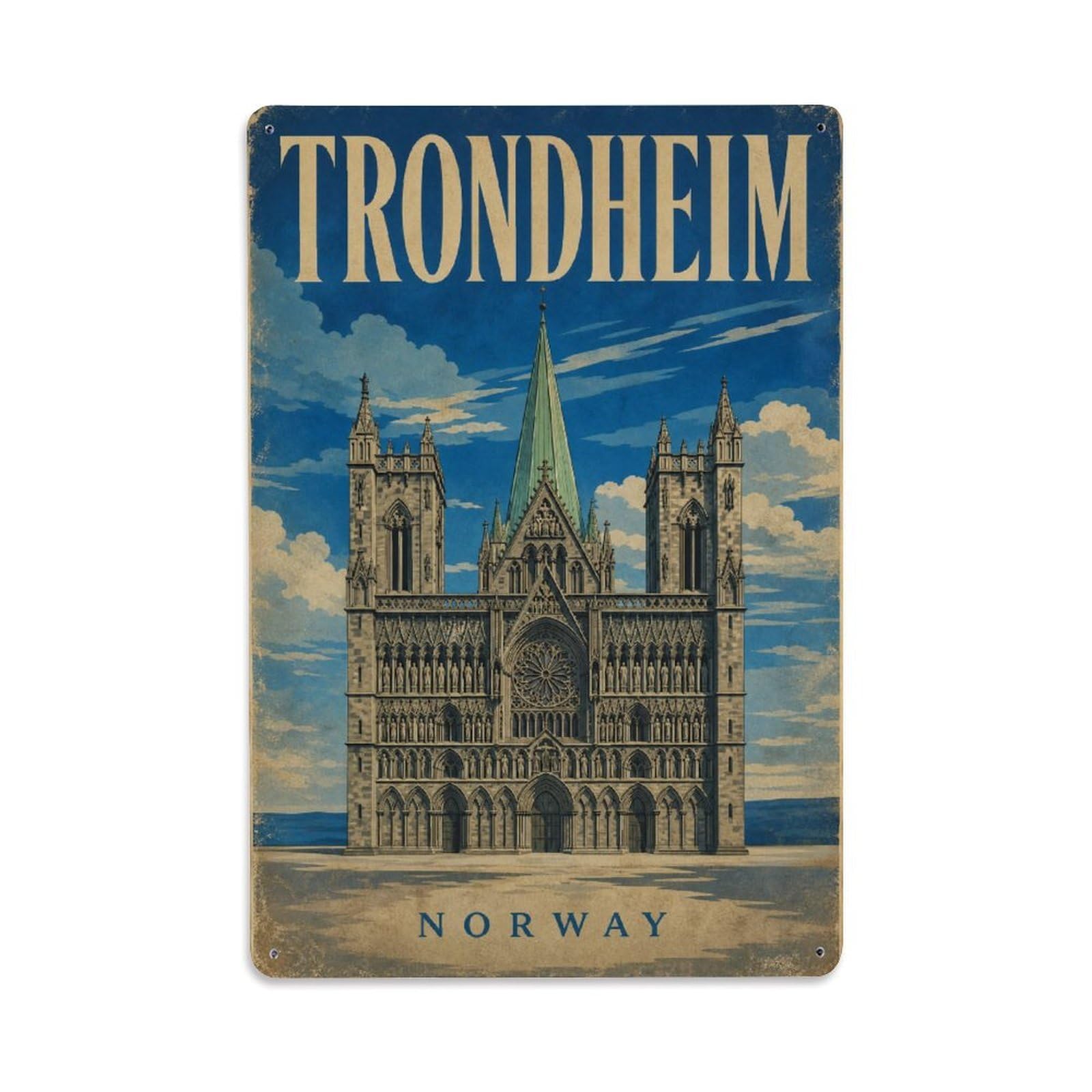 Retro Travel Norway Trondheim Metal Tin Sign