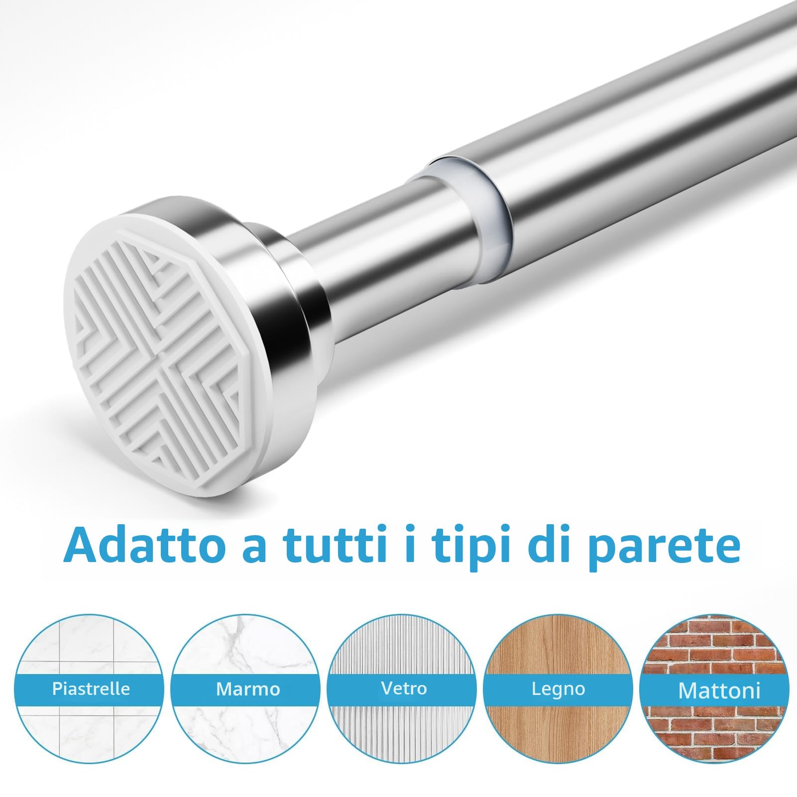 Asta per tenda da doccia senza fori in acciaio inox, asta telescopica allungabile, antiruggine e antiscivolo, asta regolabile da 70 a 195 cm, ideale per bagno, finestra, guardaroba