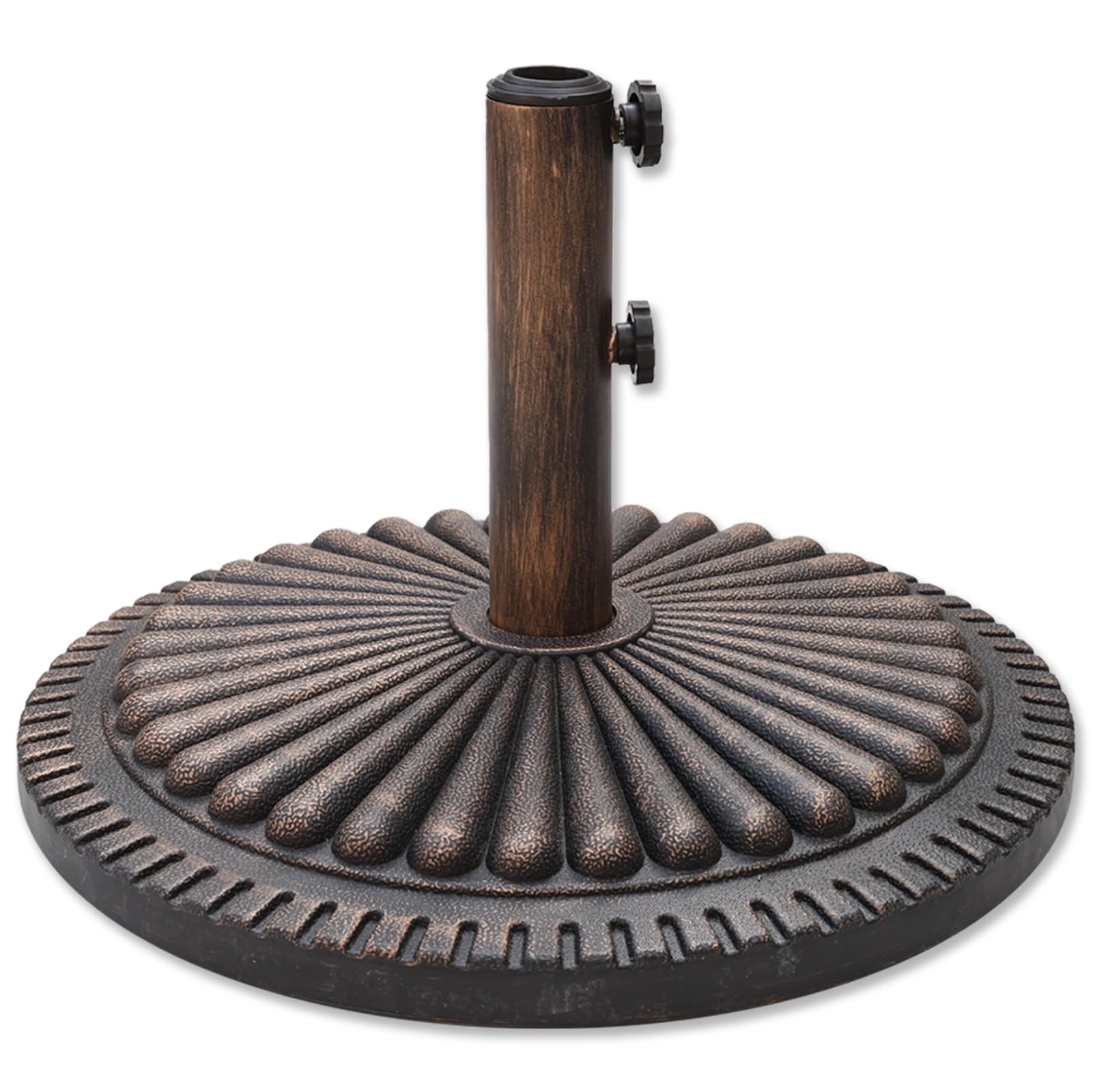 Helios&Hestia 31 lb Heavy Duty Round Plastic Built-in Cement Outdoor Umbrella Base, Concrete Stand Weight for Patio Market Table Umbrella, Bronze