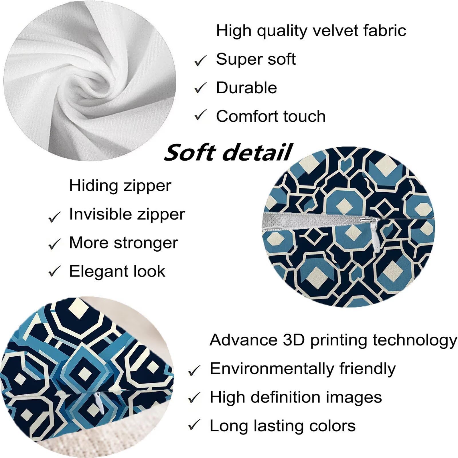 Blu Federe Cuscini Divano 50x50cm, Cuscini da Esterno Set de 4, Cod-171 | Velour Copricuscini Decorativi Letto Arredo, per Letto, Soggiorno, Giardino, Esterno, Casa Decorazione Set di 4 Astratto