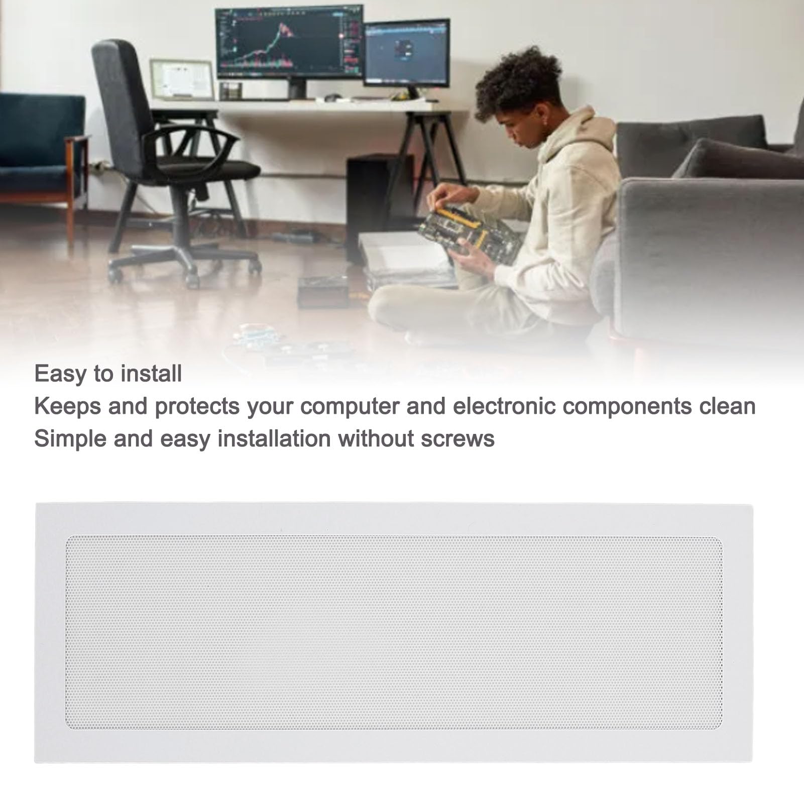 Filtre Anti-poussière pour Ventilateur PC, 120 X 360 Mm, 2 Grilles en PVC avec Bande Magnétique, Protection Ventilateur, Compatible Boîtier Ordinateur, Blanc