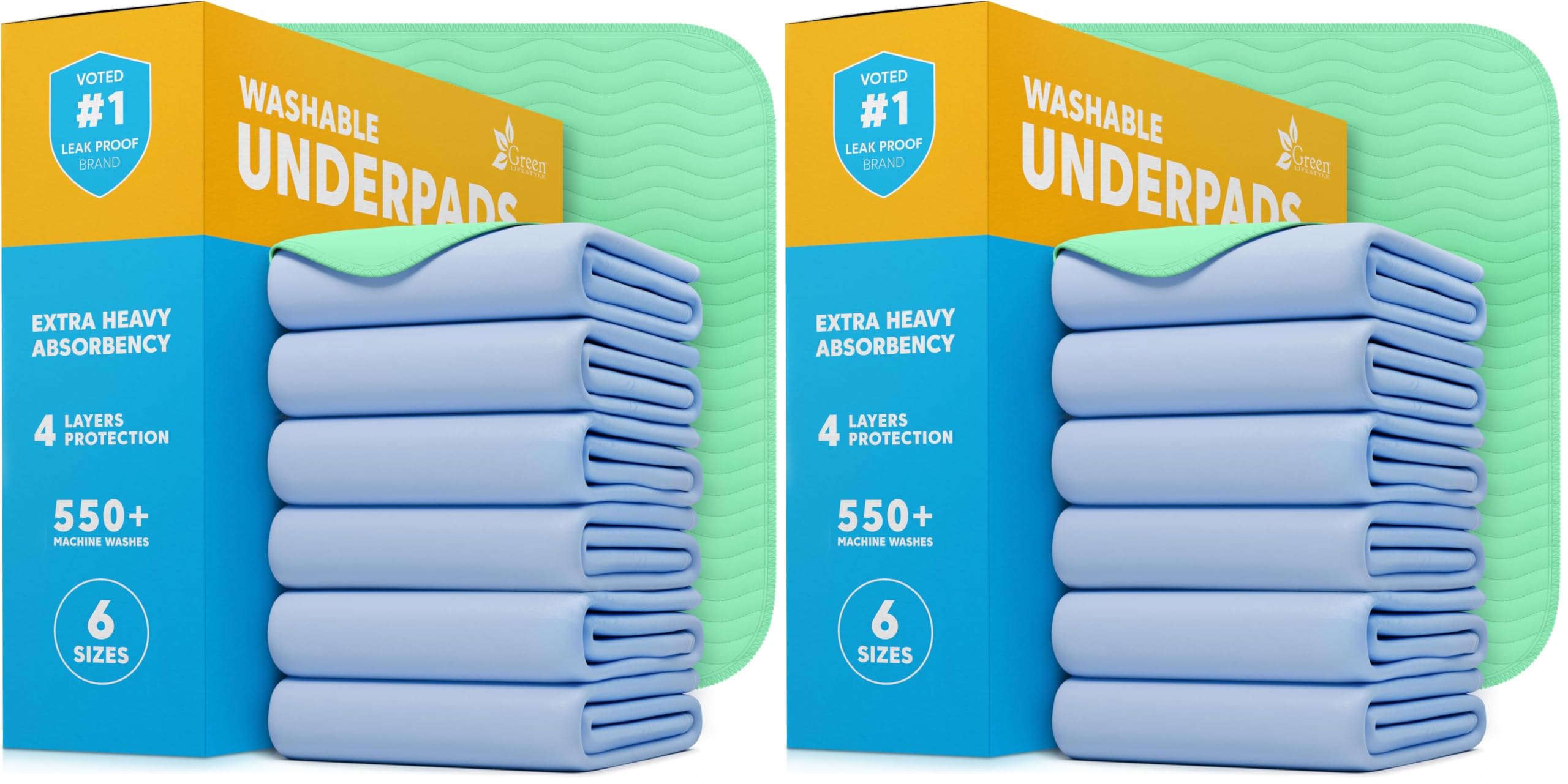 GREEN LIFESTYLE® Washable Underpads - Heavy Absorbency Reusable Bedwetting Incontinence Pads for Kids, Adults, Elderly, and Pets for Bed, Sofa, Couch, Floor (Pack of 20 - 34x36)