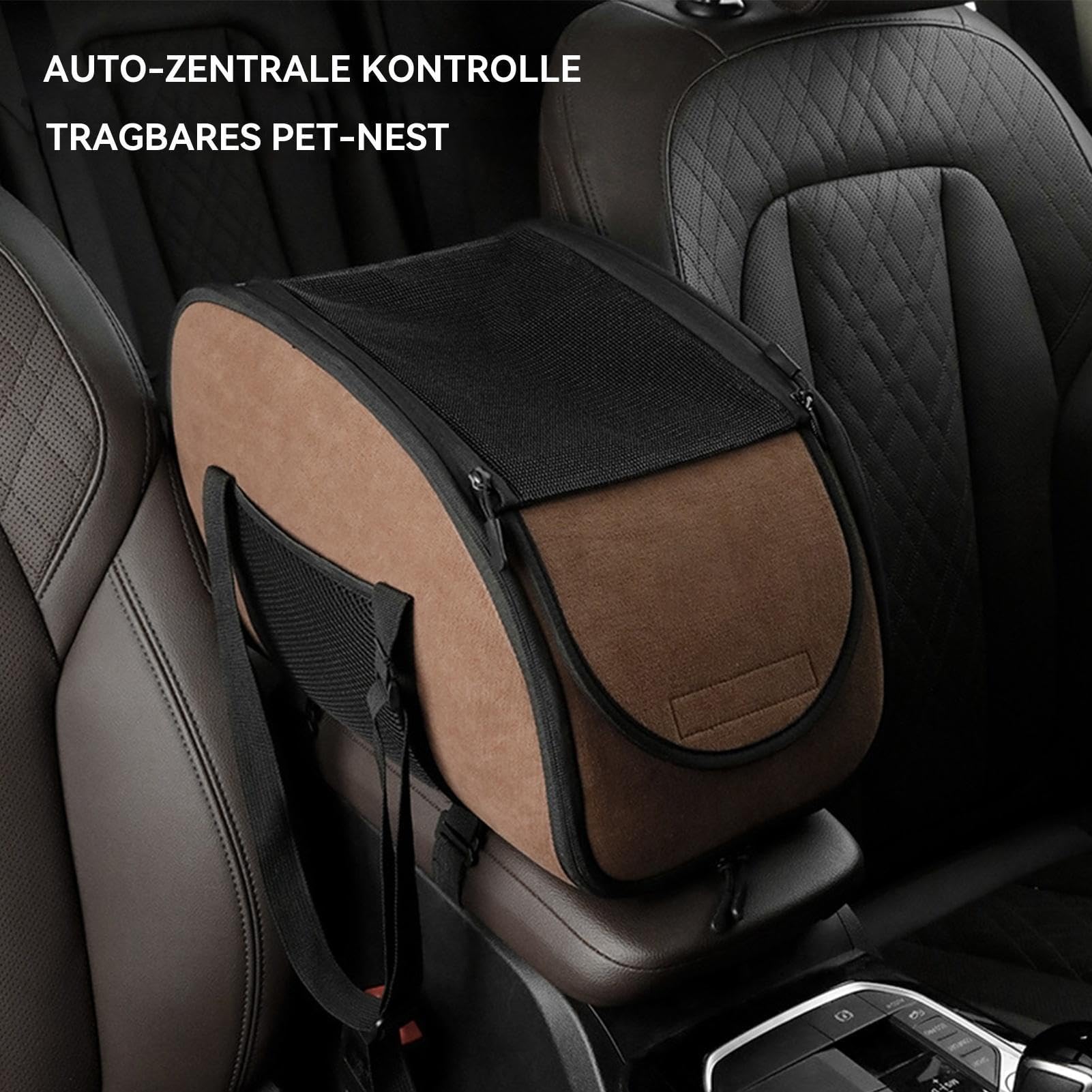 Hunde Autositz Mittelkonsole für Renault Captur II I/Captur E-Tech 2019-2024 2025, Wasserdicht Waschbar Kuschelig Reisesitz Chenille Stoff Atmungsaktiv Sicherheit Haustierbett,Brown