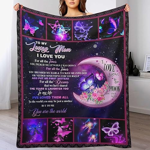 Miniatura 5 de Manta de mariposa con texto en inglés To My Mom, manta de mariposa para mamá, suave, cálida y acogedora manta de vellón para sofá, cama, 40 x 50