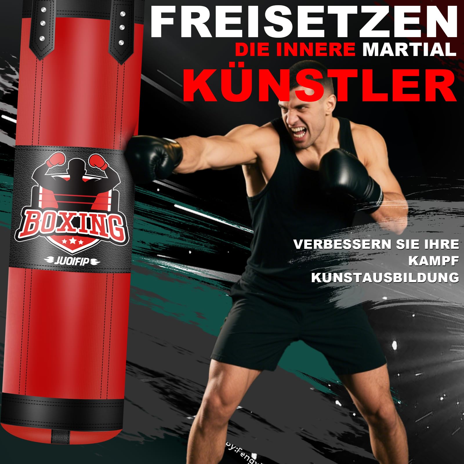 Boxsack-Set für Erwachsene, 120cm/4ft Oxford-Boxsack-Set mit 12oz Boxhandschuhen, geeignet für MMA-Karate-Kickboxen-Boxen-Muay-Thai-Training zu Hause – unbefüllter Schwerer Sack-rot