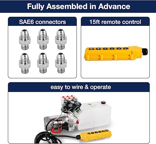 Miniatura 4 de Unidad de potencia hidráulica Bomba hidráulica de 6 vías y 6 cuartos de galón, bomba de remolque de descarga de doble efecto, bomba hidráulica