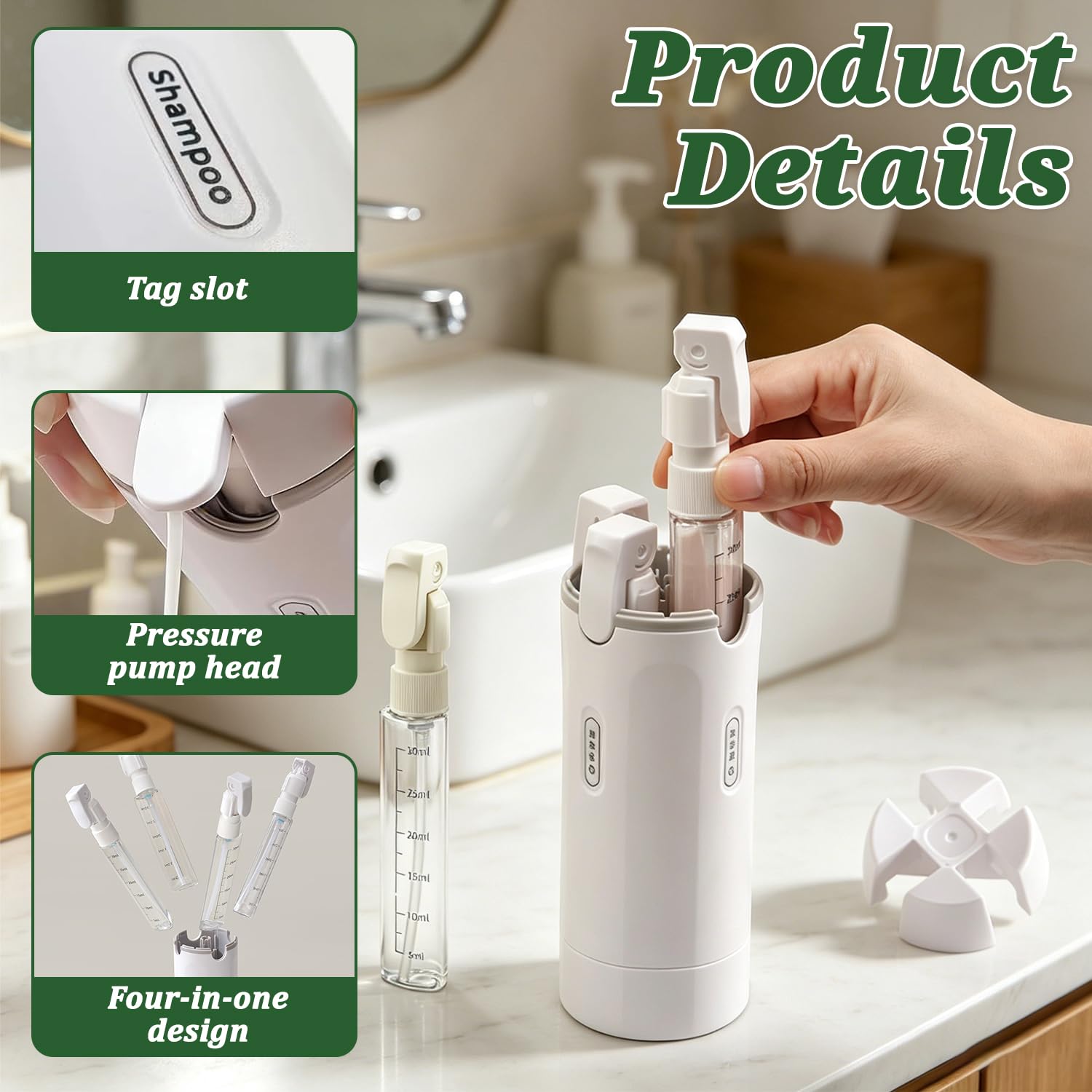 Dispenser da viaggio 4 in 1, Set di flaconi dispenser da viaggio 4 in 1, Dis-penser da viaggio ricaricabile, Contenitori Portatili a Prova di Perdite, Kit Viag-gio Aereo Bagaglio a Mano (M2)