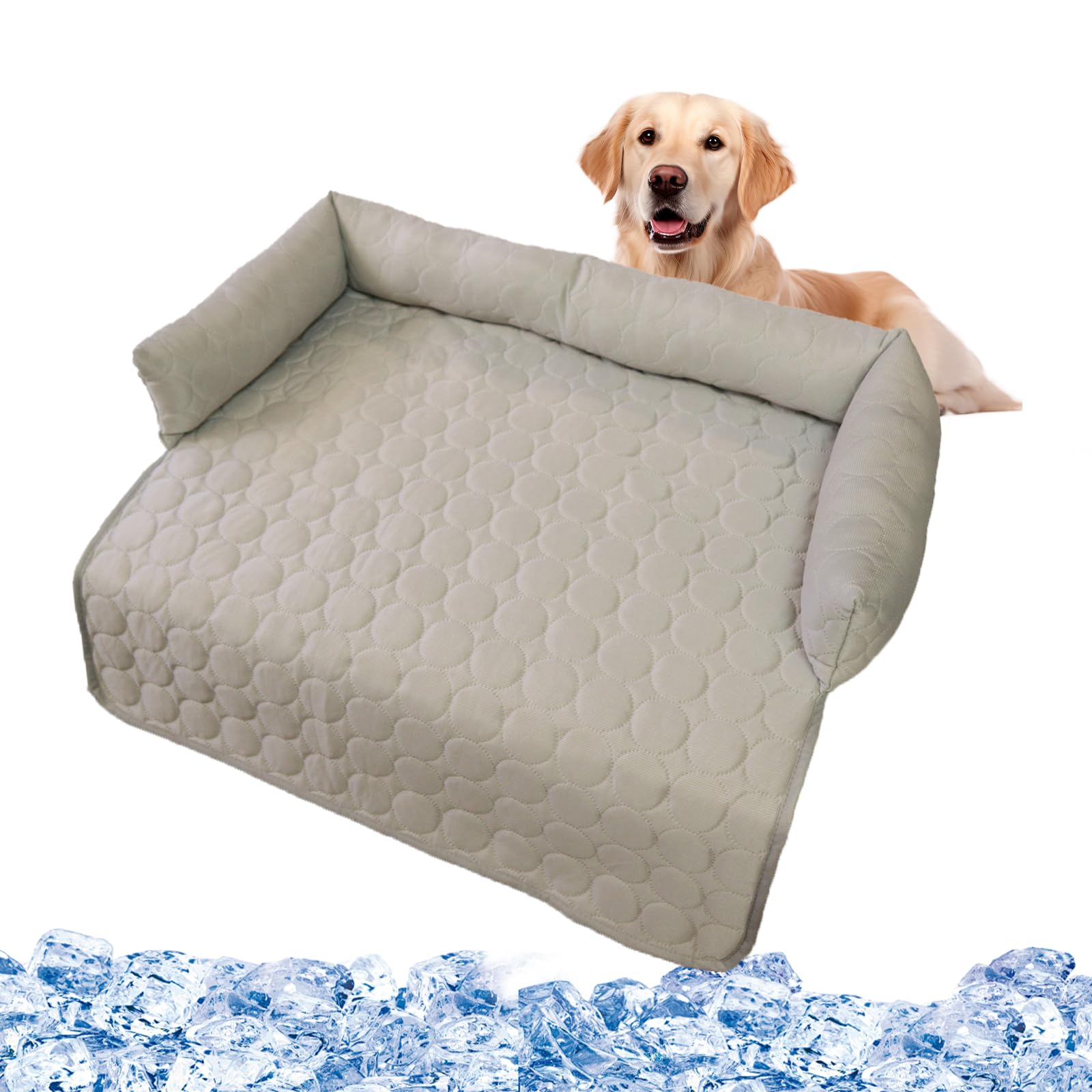 Eznaobo Dog Cooling Mat with Edge Pillow, 90 * 90cm Cooling Mat for Dogs and Cat, Durable Pet Cool Mat, Non-Slip Washable,Non Toxic Gel Self Dog Cool Pad For Dogs Cats in Hot Summer (grey, 70 * 70cm)