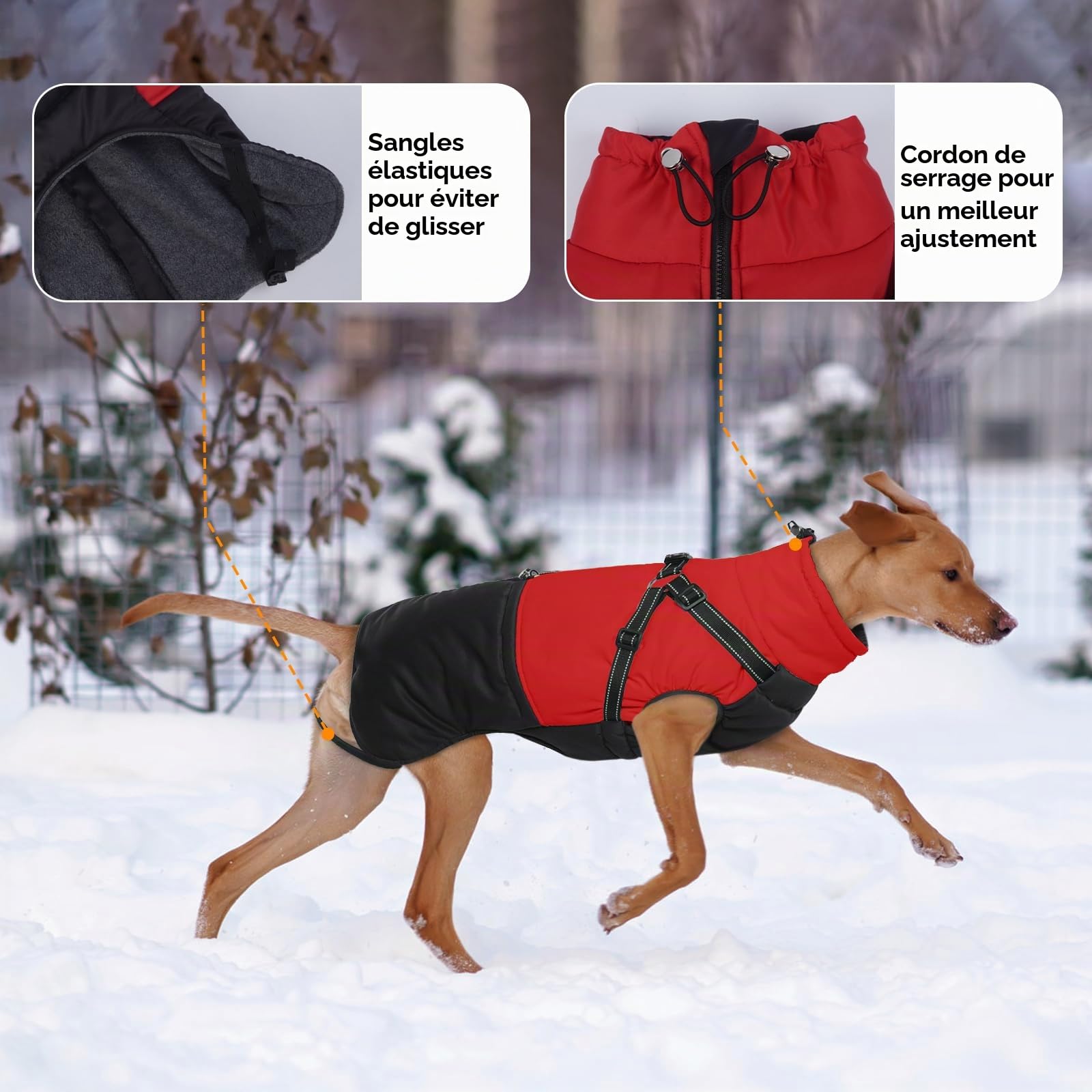 Manteau Chien - Manteaux d'hiver pour Chiens Manteau Résistant à l’Eau, Veste avec Harnais Gilet Chaud Doudoune Fermeture Eclair pour Moyen Bouledogue Francais, Rouge L