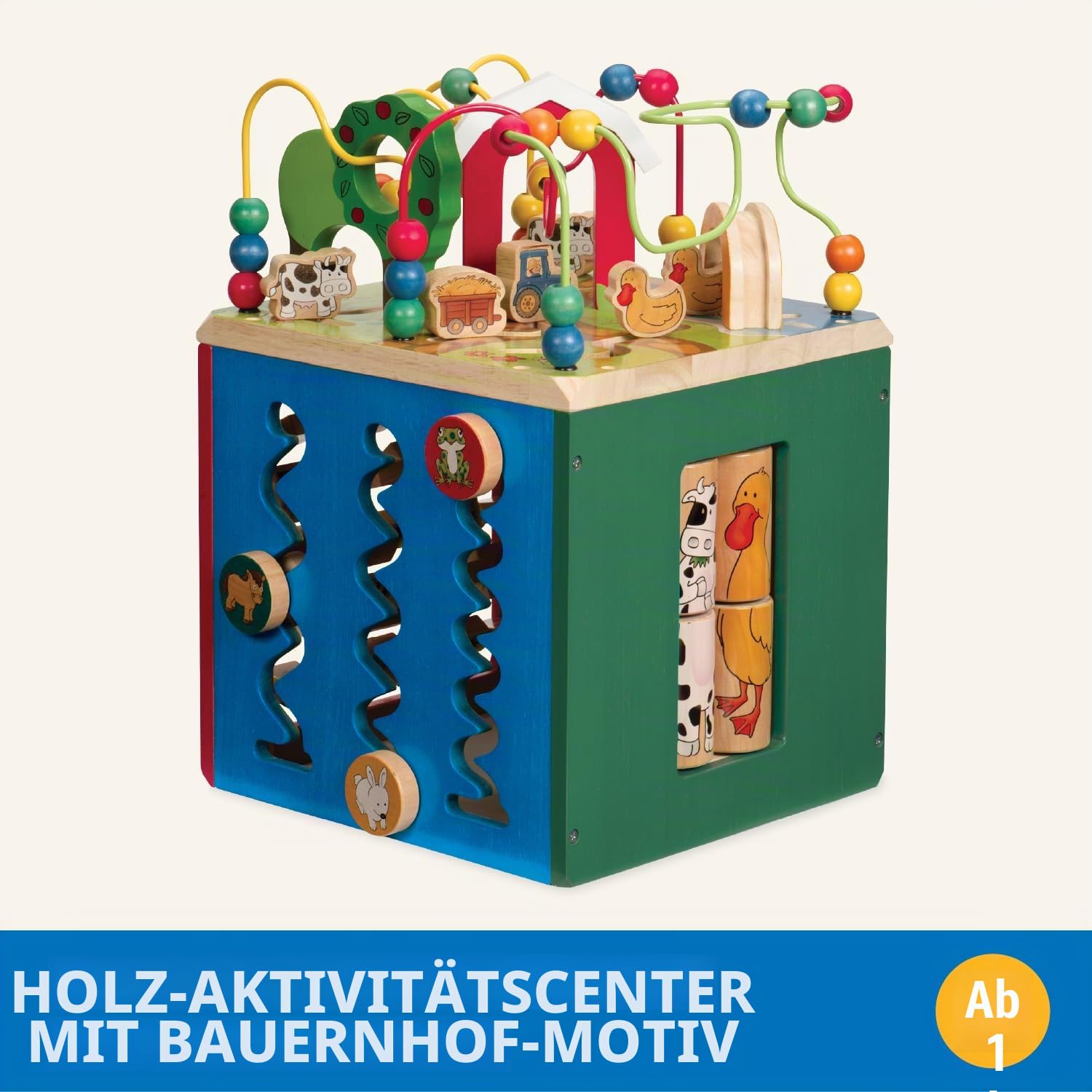 Battat - Aktivitätszentrum aus Holz mit Bauernhof-Thema - Activity-Würfel aus Holz - Aktivitätszentrum mit Bauernhof-Thema - Lernspielzeug - Holzspielzeug für Kleinkinder, Kinder - 1 Jahr +