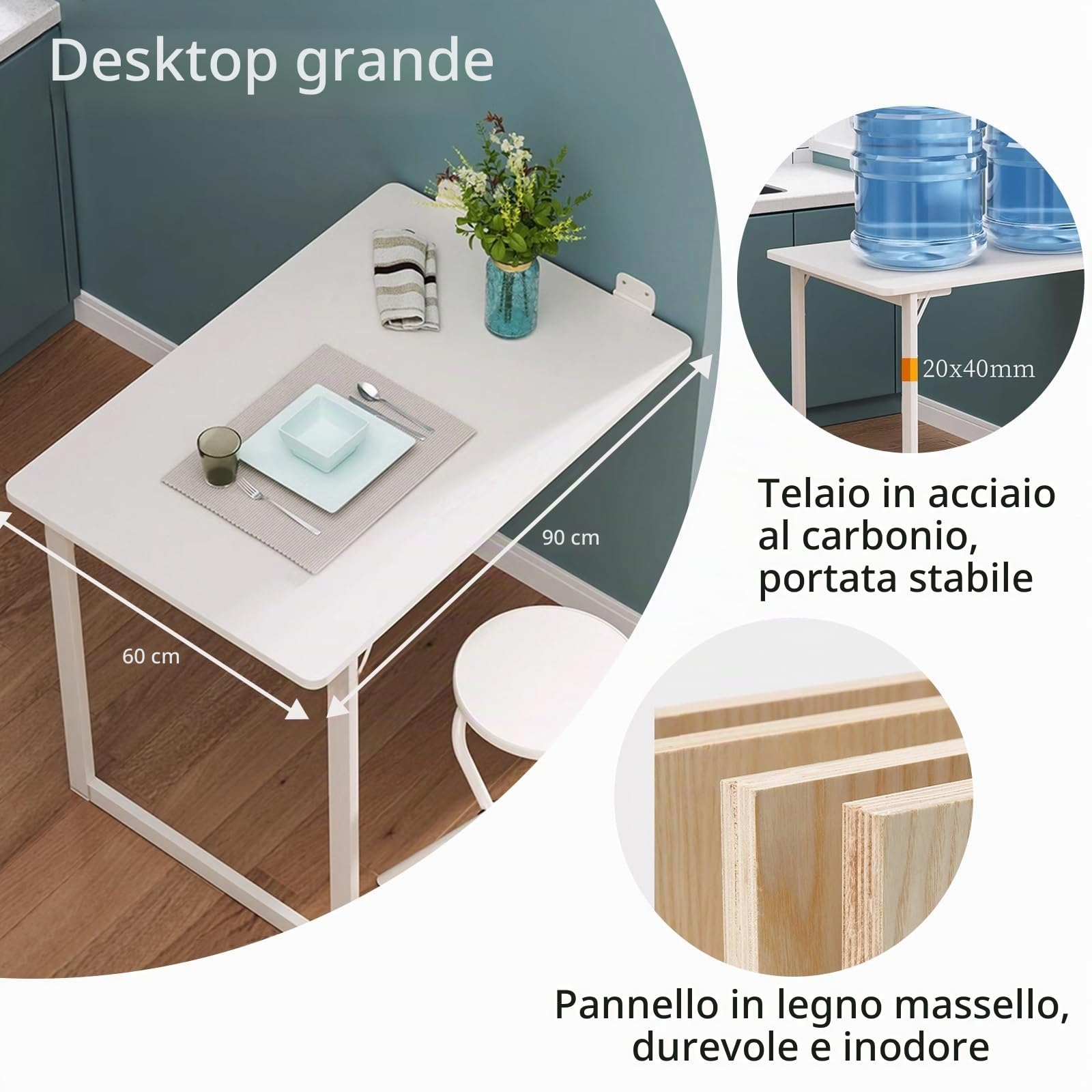 Tavolo Pieghevole in Legno a Muro - Scrivania Salvaspazio Tavolino Bar