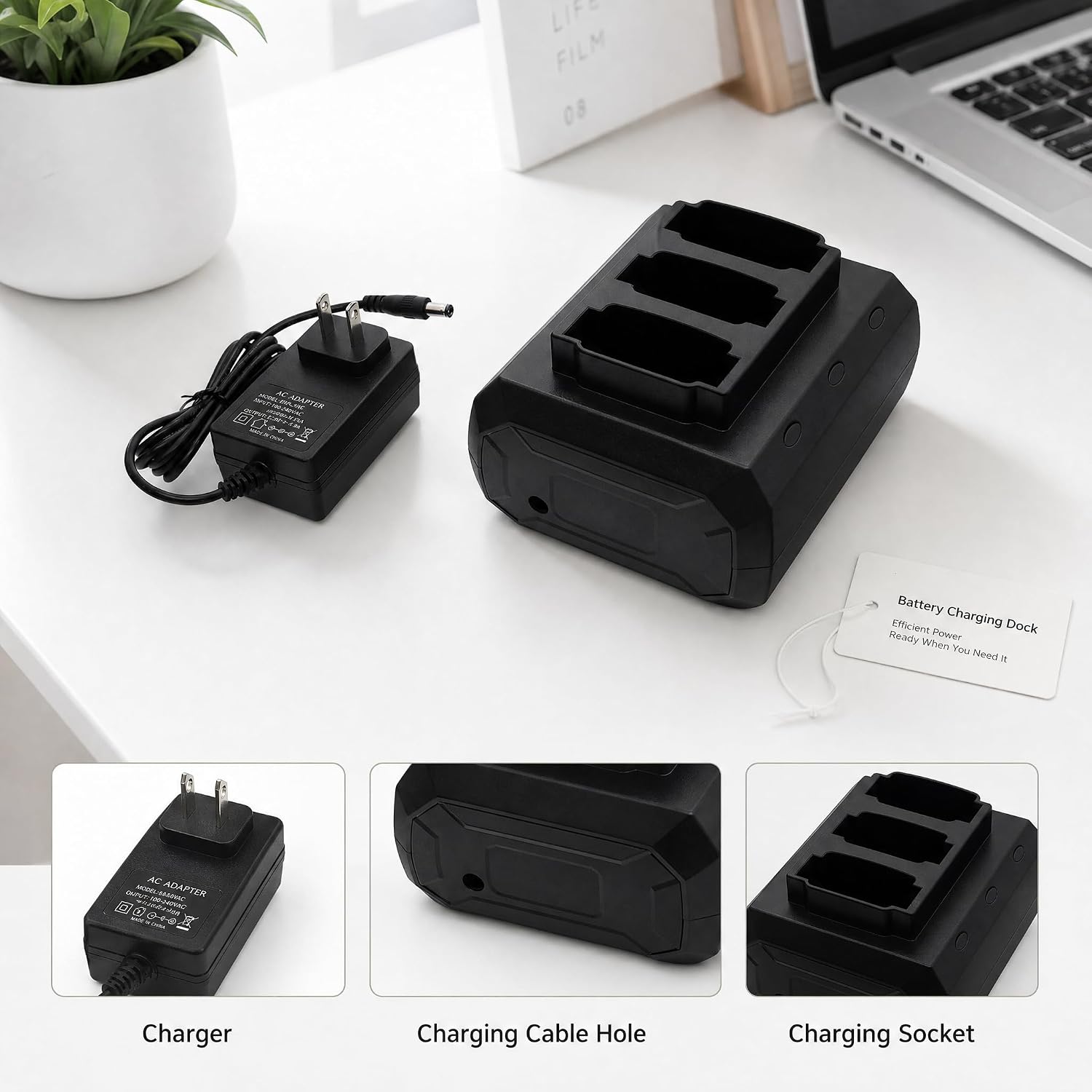 3-Slot Battery Charging Cradle for Zebra MC9300 MC9400 MC9401 MC9450 MC930B MC930P Handheld Barcode Scanners -Charger Station with Power Adapter,P/N:BT-000371 BTRY-MC93-NI-01 BTRY-MC94-BLE-01 image 4