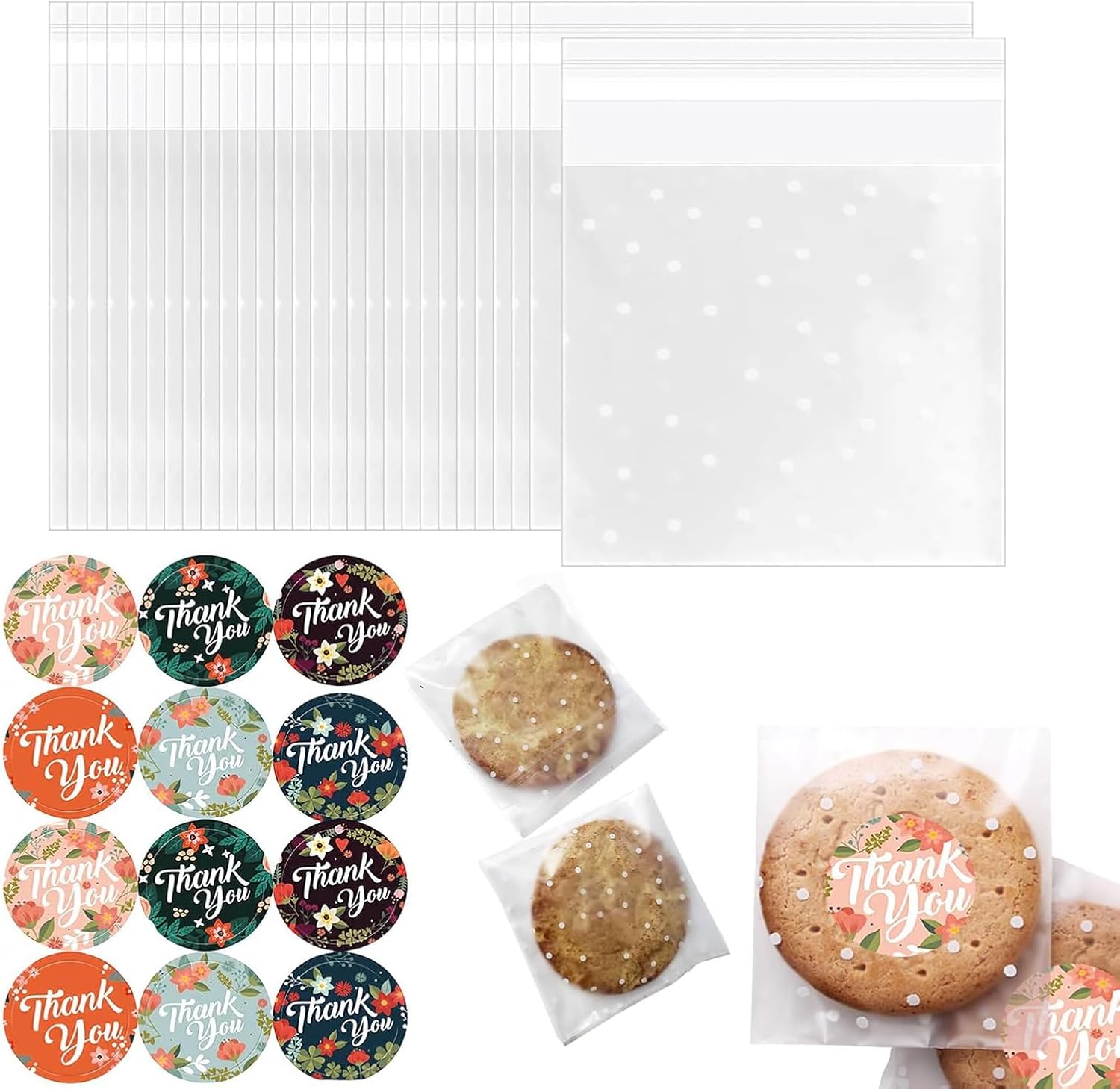 320 Pcs Cookie Bags Selfadhesive Dot Opp Bags Polka Dot Cookie Bags