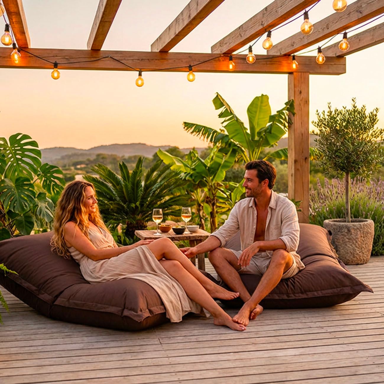 LIVEDECO - Pouf Extérieur, Outdoor, Jardin, Terrasse, Marron Chocolat BiG52 Iron RAW