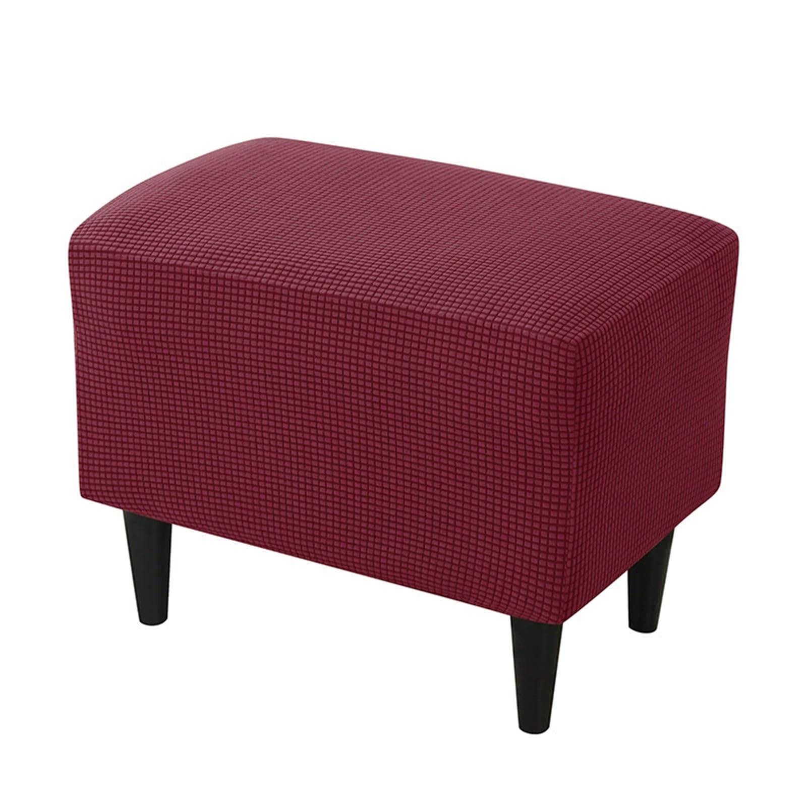 Hearda Stretch Jacquard Ottoman Cover Rectangle, Solid Color Foot Stool Cover Soft Thick Ottoman Slipcover with Non-Slip Elastic Bottom Footstool Protector Washable (Burgundy,One Size)