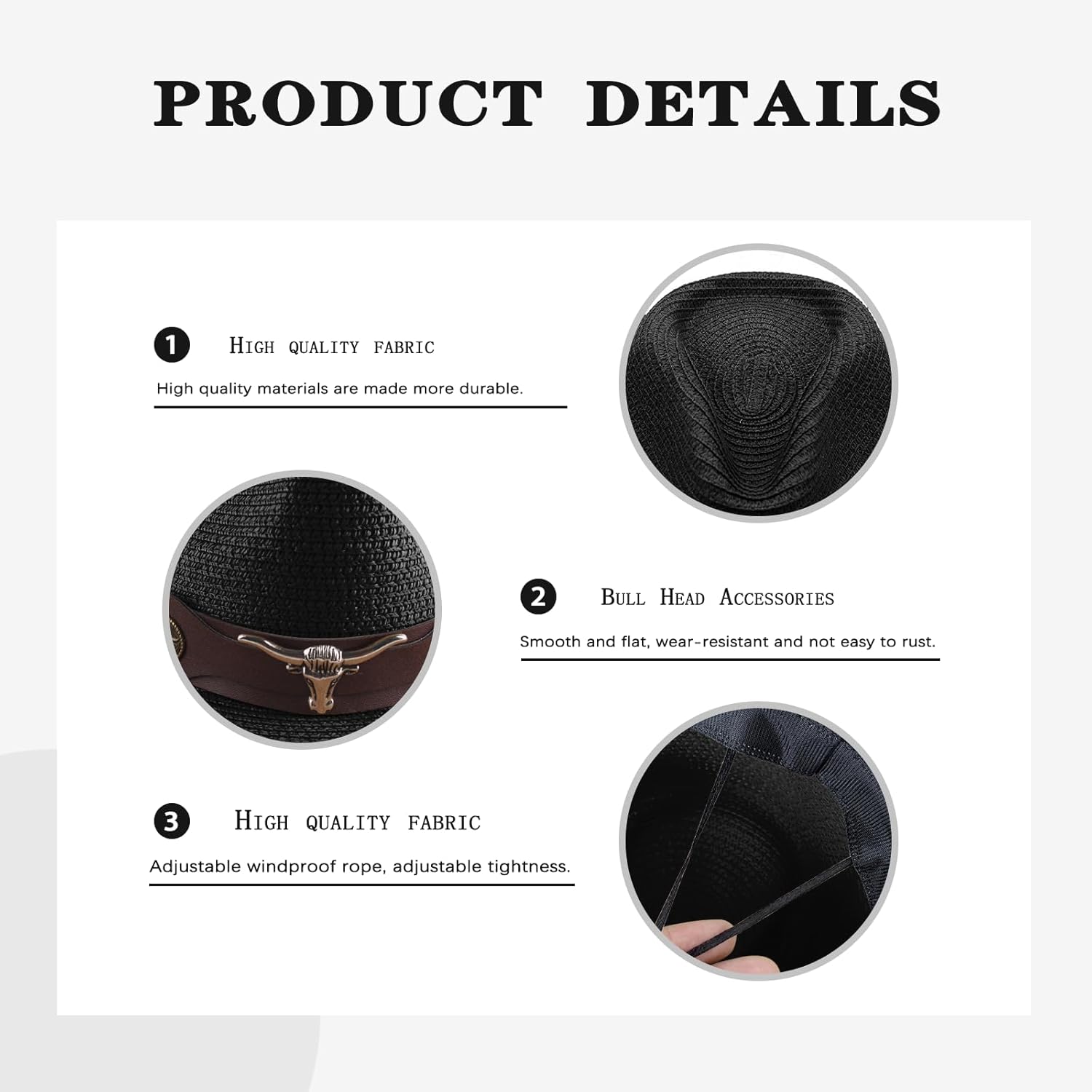 Straw Cowboy Hats Western Cowgirl Hat for Women/Men Foldable Wide Brim Cowboy Hat Travel Vacation Beach Sun Hats - Image 3