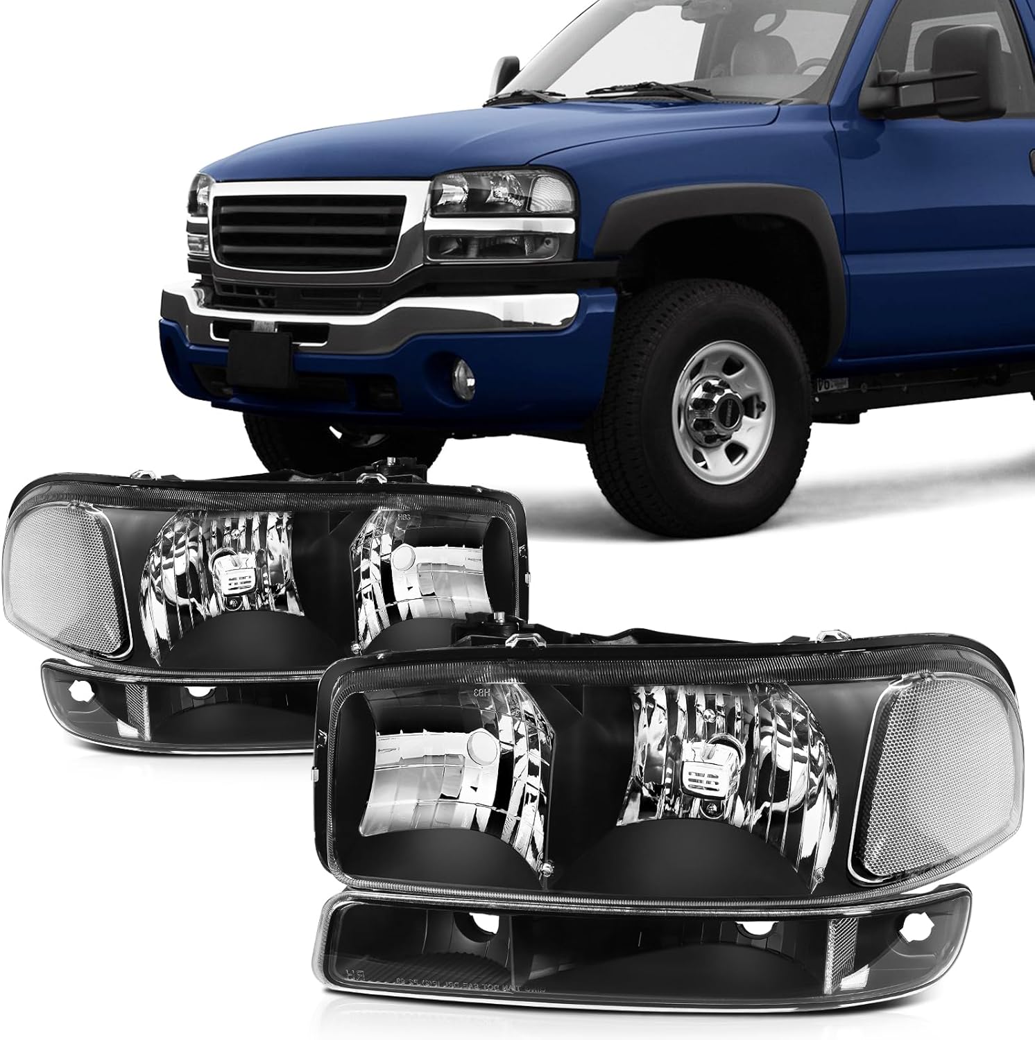 SCITOO Headlight Assembly Fit for GMC Sierra 1500 1999-2006 for GMC Yukon 1999-2006 for GMC Yukon XL 1500 2000-2006 Pair Headlamps OE:15850352