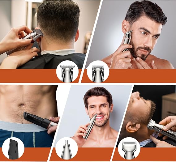 BarberBoss 5-in-1 Grooming Kit for Men, Beard Trimmer Men, Waterproof Hair Clippers with Nose Trimmer, Body Groomer, USB-C Charging & LED Display