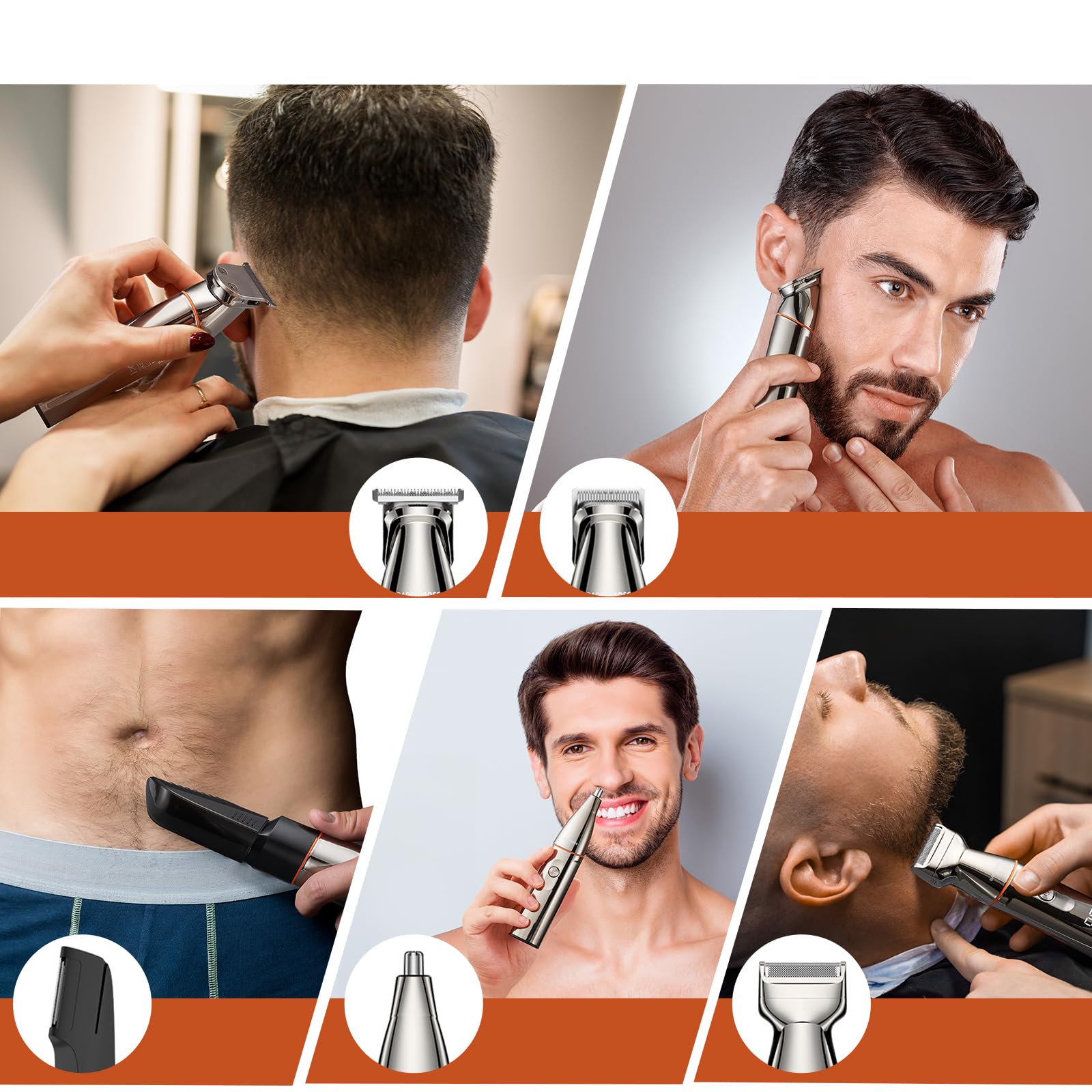 BarberBoss Bezprzewodowy zestaw trymerów do brody, golarka 5 w 1, z maszynką do strzyżenia włosów, trymerem do nosa, ładowarką USB-C i ostrzami ze stali nierdzewnej, do pielęgnacji ciała