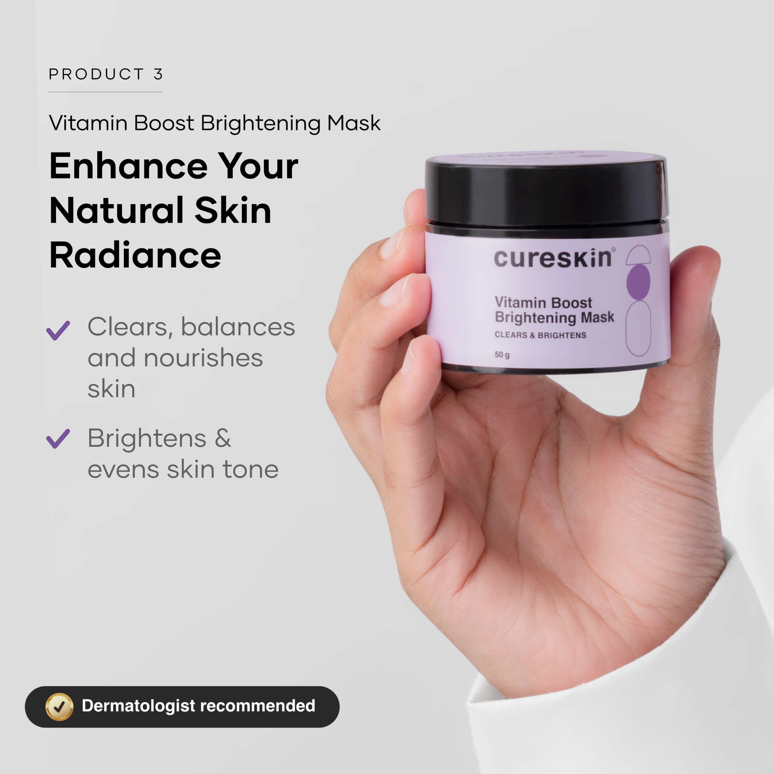 Cureskin 3-in-1 Skin Radiance Kit | Under Eye Gel + Vitamin Boost D-Tan Mask + Soothing Hydration Gel 2