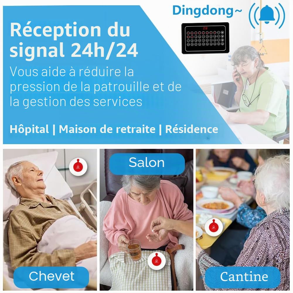 Système d'Appel sans Fil, Bipper Hopital, Bipeur Restaurant, Bouton d'Appel Malade Hôpital, Bouton d'Appel Client Restaurants/Hôtels/Café, pour Appeler Serveur/Infirmière(10 Bouton+1 Écran)