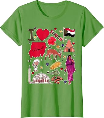 Sudanese Hand Drawn Landmarks, Sudan map, Culture Icons T-Shirt