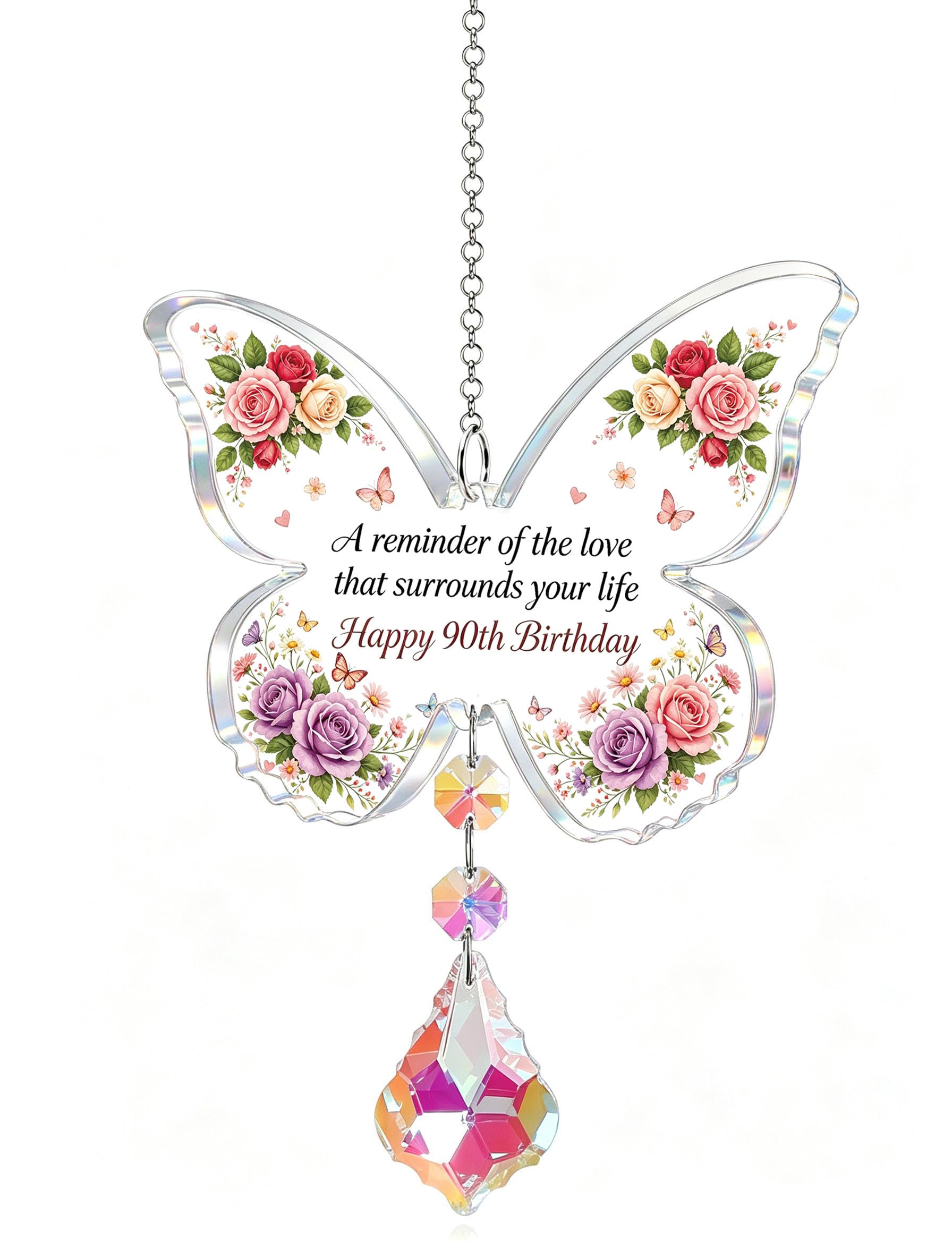 SMARGO 90th Birthday Gifts for Women, Butterfly Crystal Suncatcher