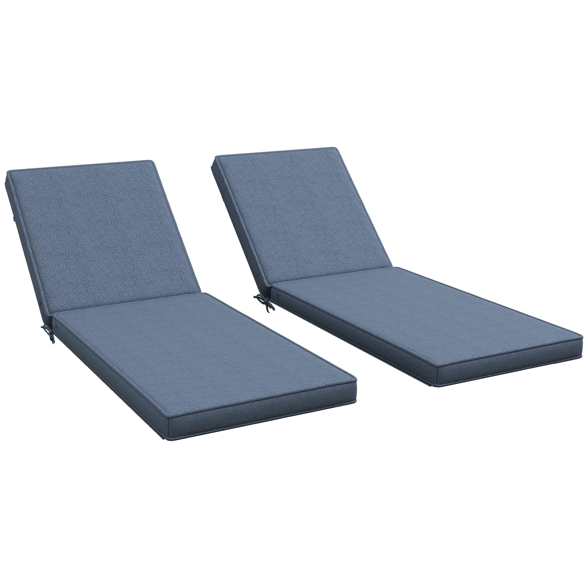 Outsunny 2-Piece Patio Chaise Lounge Chair Cushions with Backrests, 72 x 21 x 3 Inch Replacement Patio Cushions with Ties, Zipper for Outdoor Poolside Lounge Chair, Sky Blue