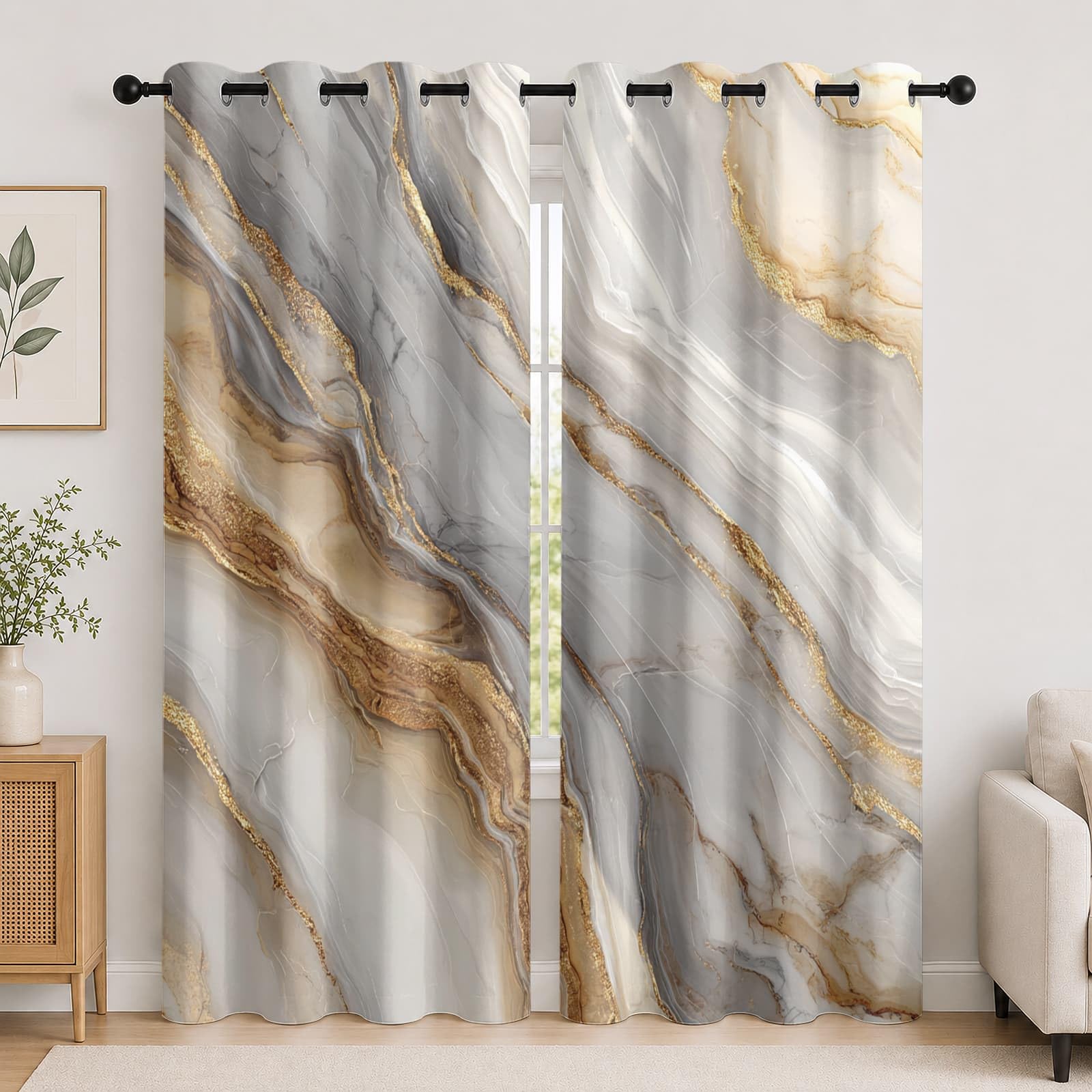 Genérico Blackout Cortinas Salon Opacas 2 Piezas 140An x 260Al cm, Lujo Moderno MáRmol Cortinas Termica Dormitorio con Ojales Blanco GrisáCeo Visillos Acusticas Privacidad Suave