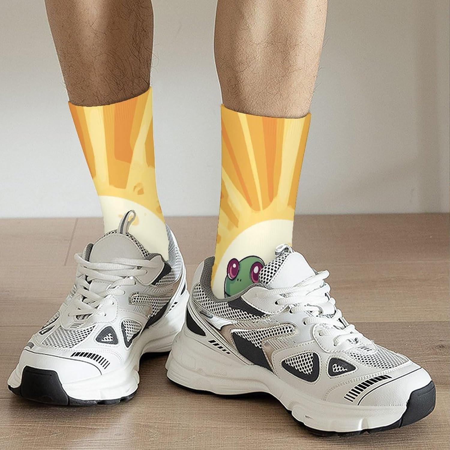 Breathable Sports Socks, Moisture Wicking, Lightweight Crew Socks | Turtle in The Sun Athletic Calf Socks for Women Men, Casual, Anti-Slip, Multifunctional Work Socks
