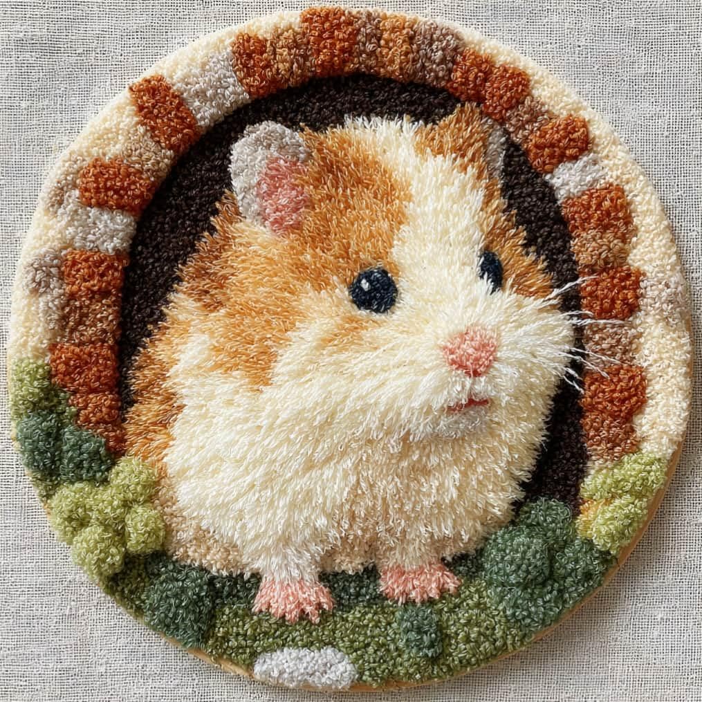 kitphoenix DIY Latch Hook Rug Kits Hamster Easy for Beginners Round Carpet Crochet Yarn Craft Large Rug Hook and Latch Tapestry for Home Decor 50X50Cm