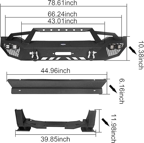 Miniatura 7 de Tundra parachoques delantero de ancho completo con aro y anillos en D y 4 focos LED de 18 W y placa deslizante para camionetas Toyota Tundra