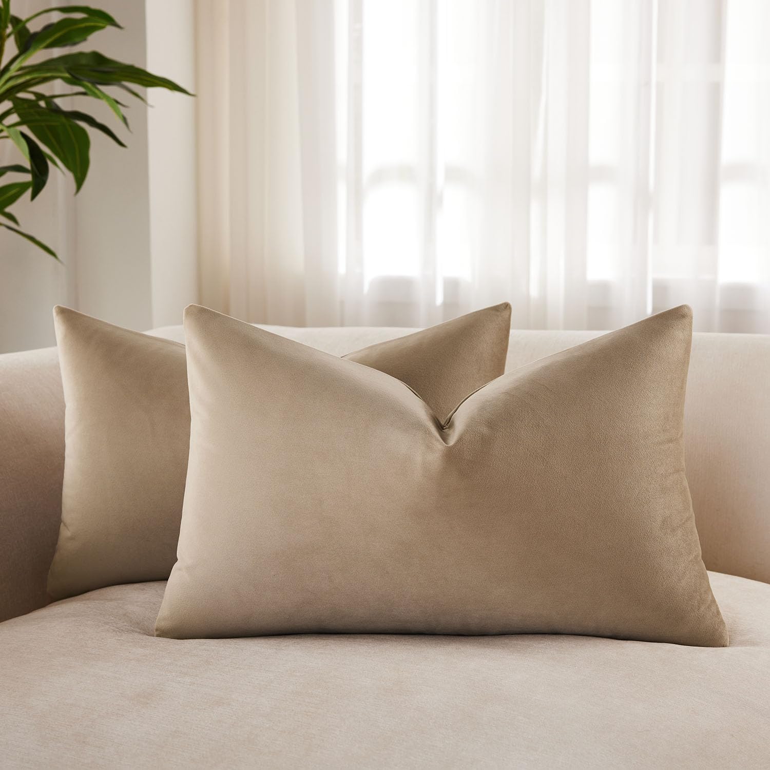 JUSPURBET 14x24 Velvet Decorative Throw Pillow Covers Set of 2,Stone