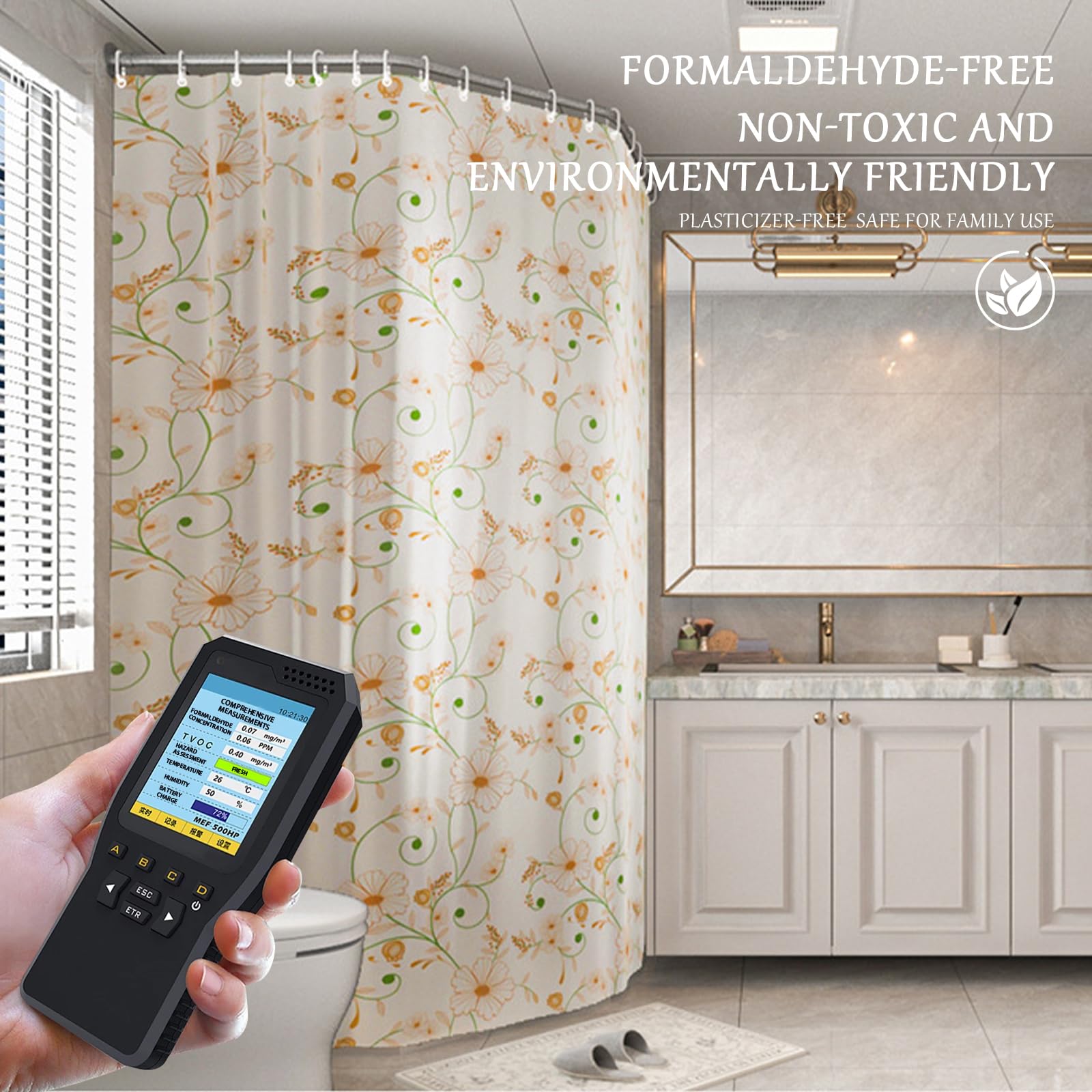 Duschvorhang 180x200 cm, Duschvorhang Anti-schimmel, Wasserdicht Und Trocknet Schnell, Waschbar Eva Shower Curtain, Mit Haken, Für Badezimmer Und Badewanne. (180 * 200cm, Geblümt C)