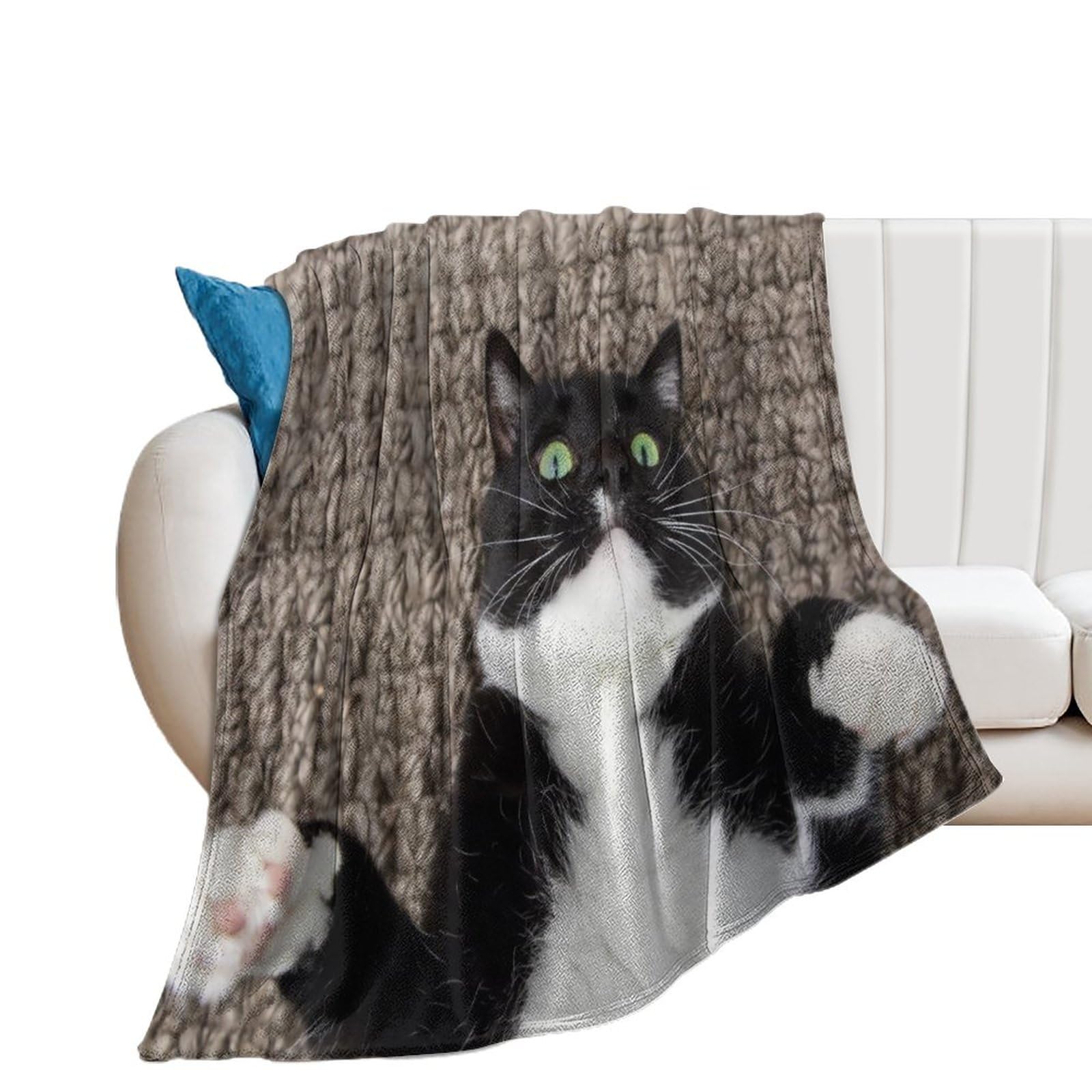 NIBABA Black White Cat Laying Blanket Fuzzy Throws, Soft Blankets for Men Women Boys Girls, Cozy Plush Comfy Microfiber Throw Blanket for Couch Sofa Bed 60x80inches (150x200cm)
