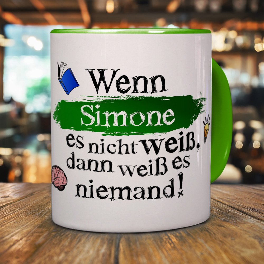 Personalisiertes Tasse Mit Namen Simone – Design 'Wenn Simone Es Nicht Weiß…', 325 Ml, Rot