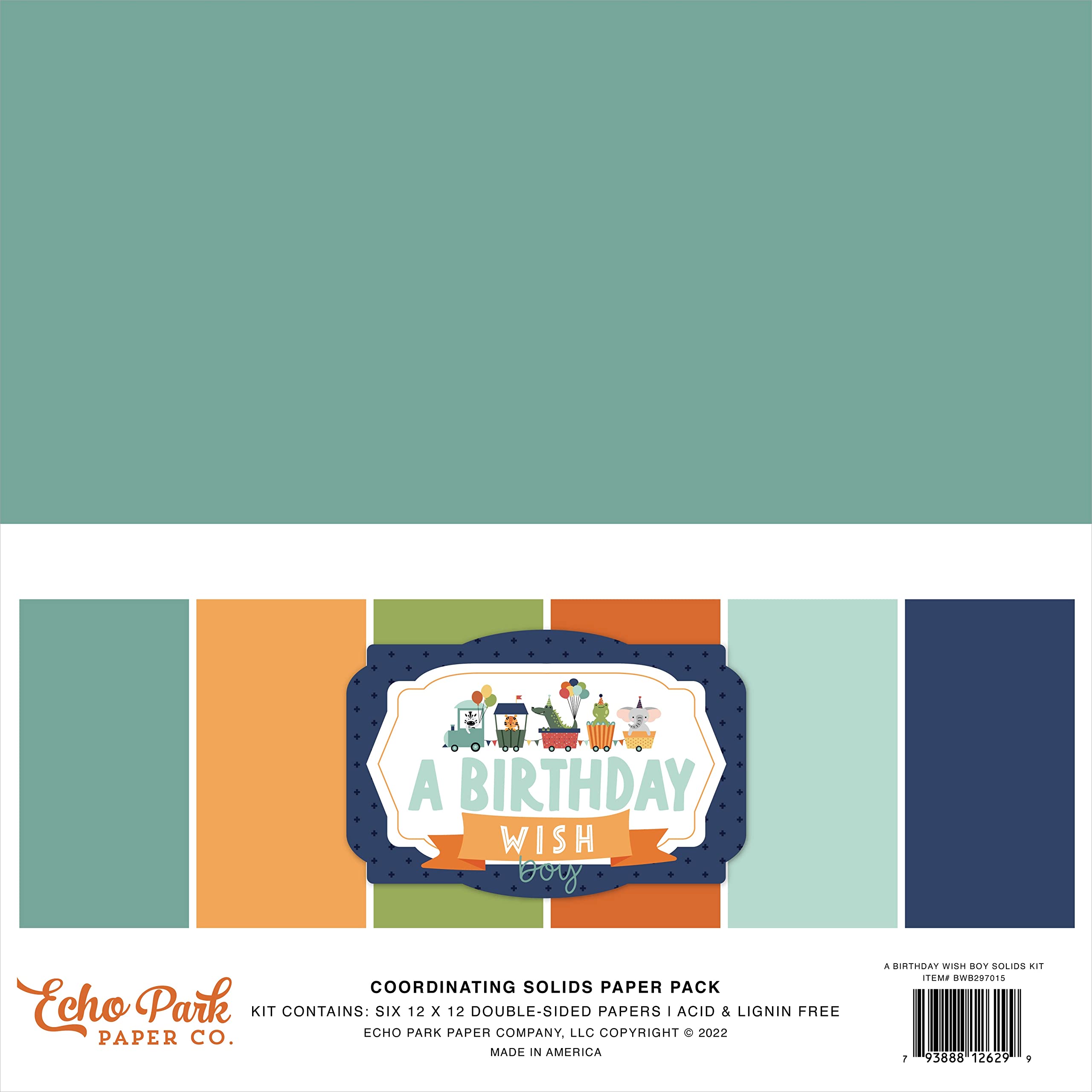ECHO PARK PAPER COMPANY Echo Park Double-Sided Solid Cardstock 12"X12" 6/Pkg-A Birthday Wish Boy, 6 Colors, Multicolor