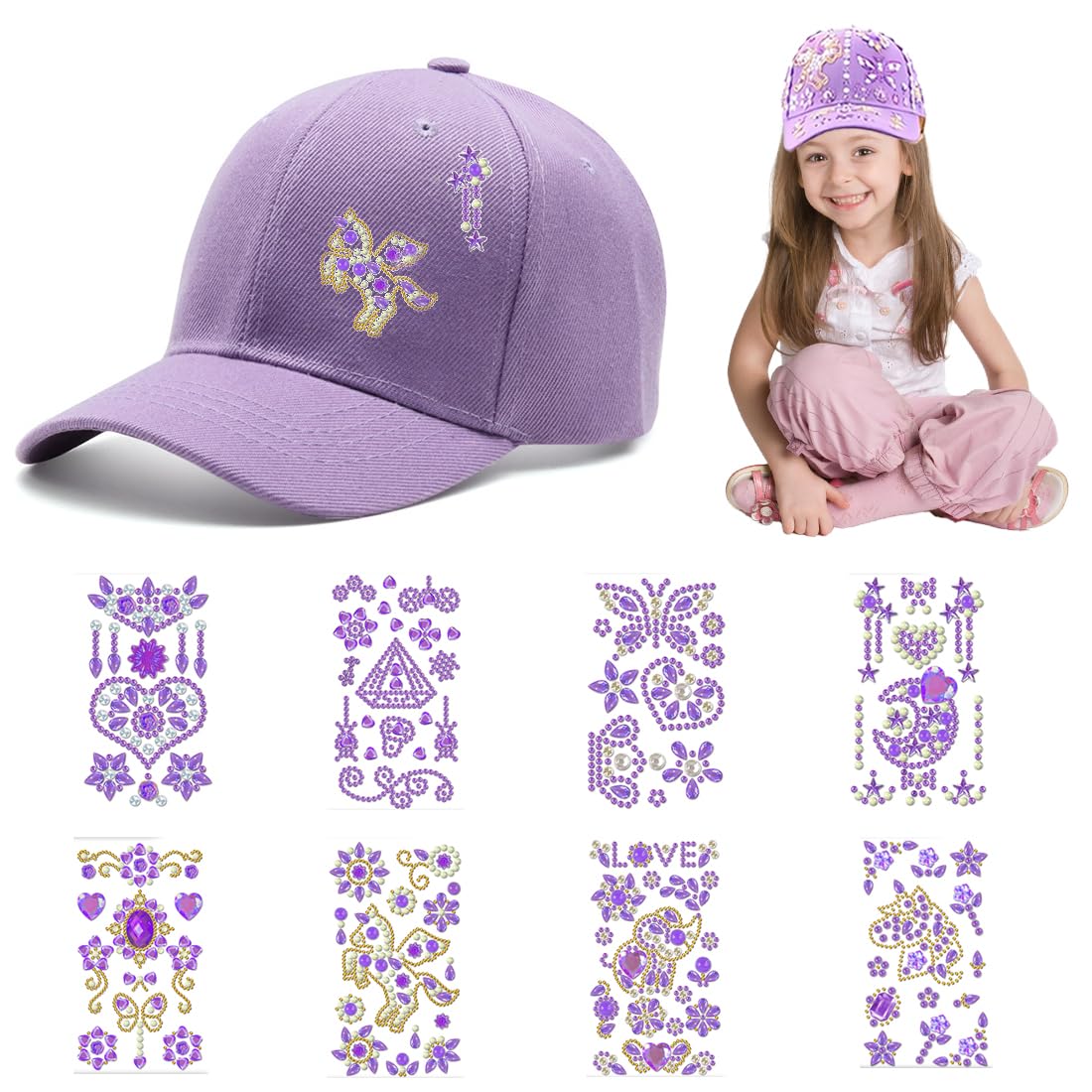 Regali per Ragazze Bottiglia d'acqua fai da te da Baseball,Kit Artigianale per Bambini con Adesivo Unicorno Strass Toy School Regali di compleanno Ragazza Ragazzo 4-12 Anni,Viola