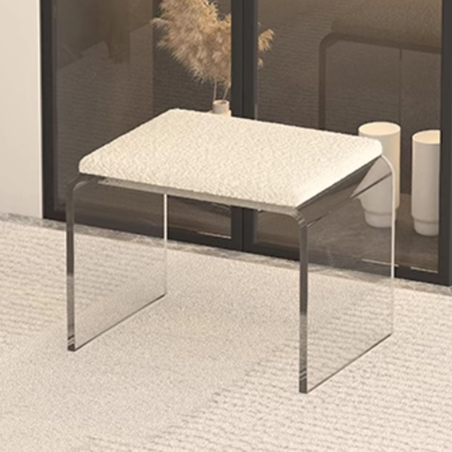MSHGSKU Acrylic Vanity Stool with Cushion, Modern Creative Foot Rest Ottoman for Living Room and Makeup Room