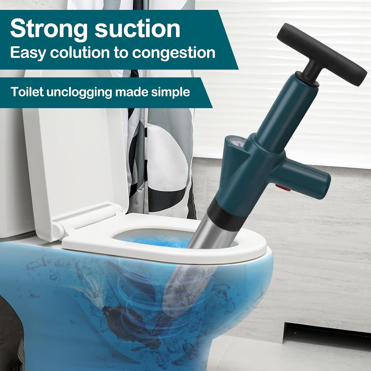 Vertdens Toilet Plunger，Toilet Plunger Air Drain Blaster, High Pressure Drain Plumb Plunger Gun,High Pressure Air Drain Blaster Gun with Real-Time Barometer,Stainless Steel Air Plungers