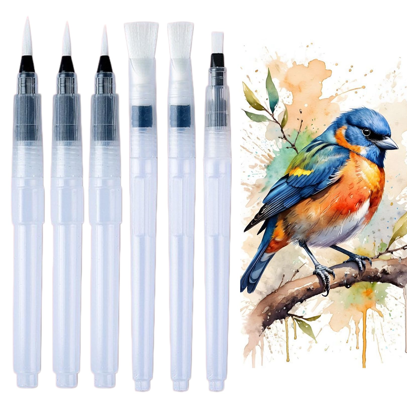 6 Pcs Water Brush Pen Set,Water Pen,Watercolour Brush Pens,Water Colour Paint Brushes,Fine Paint Brush,Waterbrushes with Refillable Reservoir Tips for Watercolor Painting,Calligraphy,Art and Sketching